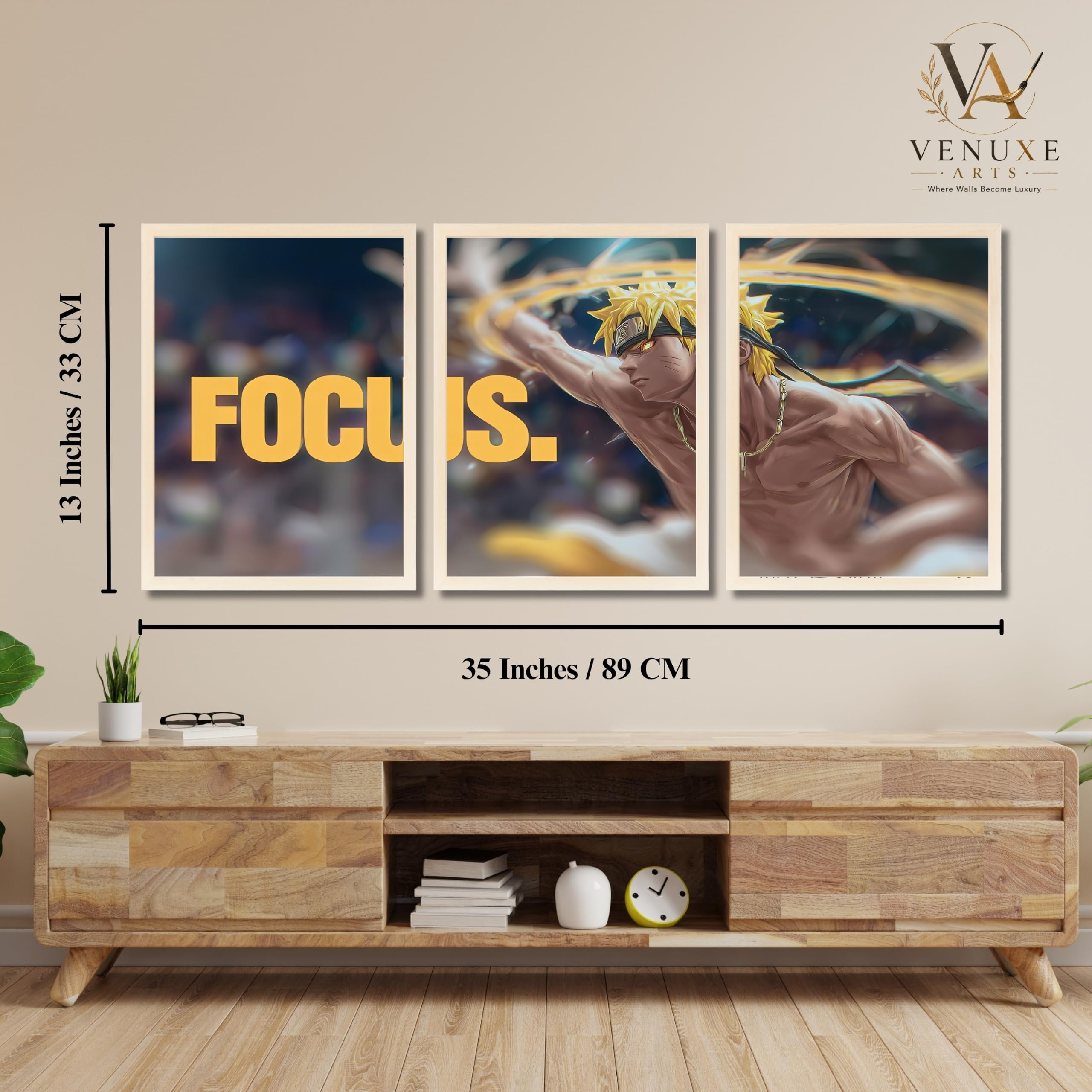 VENUXE ARTS Set Of 3 Anime Characters Wall Framed |Anime Characters Framed Poster for Living Room Bedroom Gaming Room Studio Wall Decor