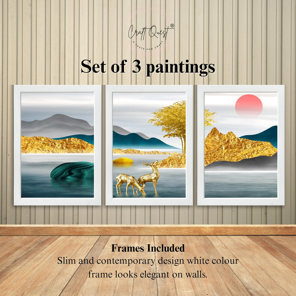 CRAFT QUEST Modern Art Landscapes Sanlian Abstract Wall Art | Set of 3 Frames for Home Decoration | Ideal for Living Room, Bedroom & Offices