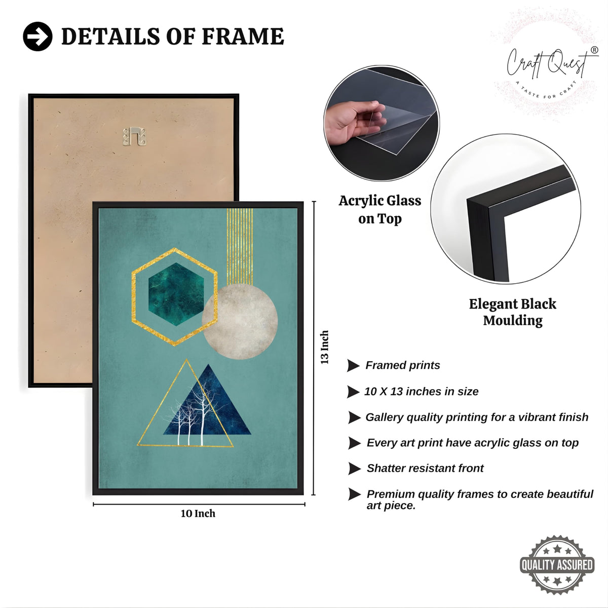 CRAFT QUEST Modern Art Shapes & Leaf Abstract | Set of 3 Frames for Home Decoration | Ideal for Living Room, Bedroom & Offices