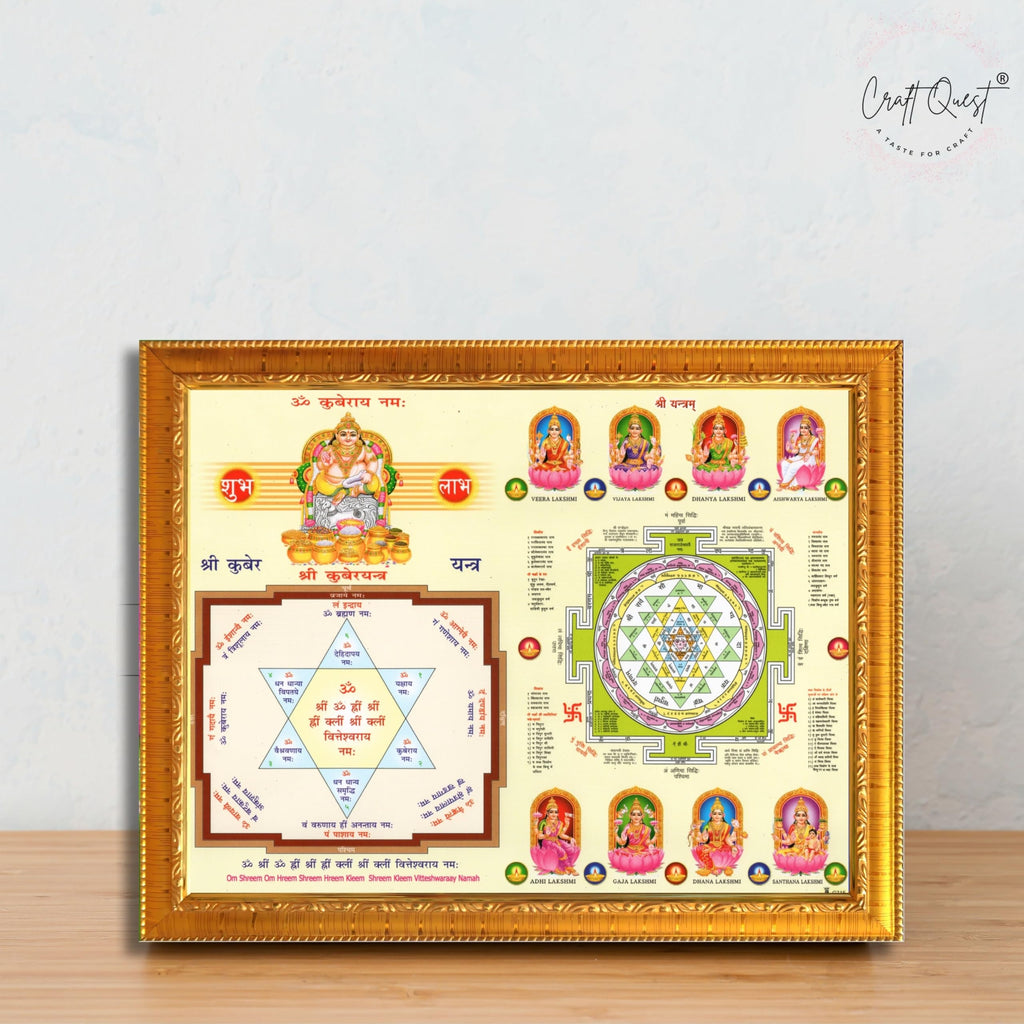 CRAFT QUEST Lord Kuber Yantra Laminated Photo Frame | Hindu Religious Wall Decor, Wealth & Prosperity Yantra for Puja | Ideal Spiritual Gift