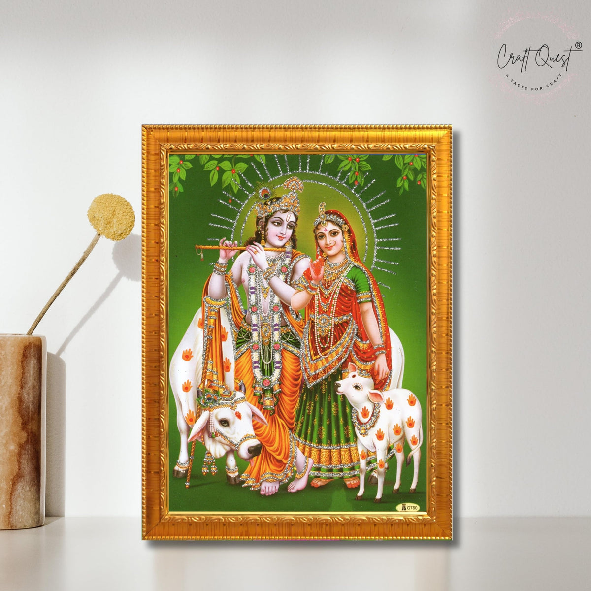 CRAFT QUEST Radha Krishna Flute Painting With Frame Wall Paintings for Living Room, Bedroom, Office Décor