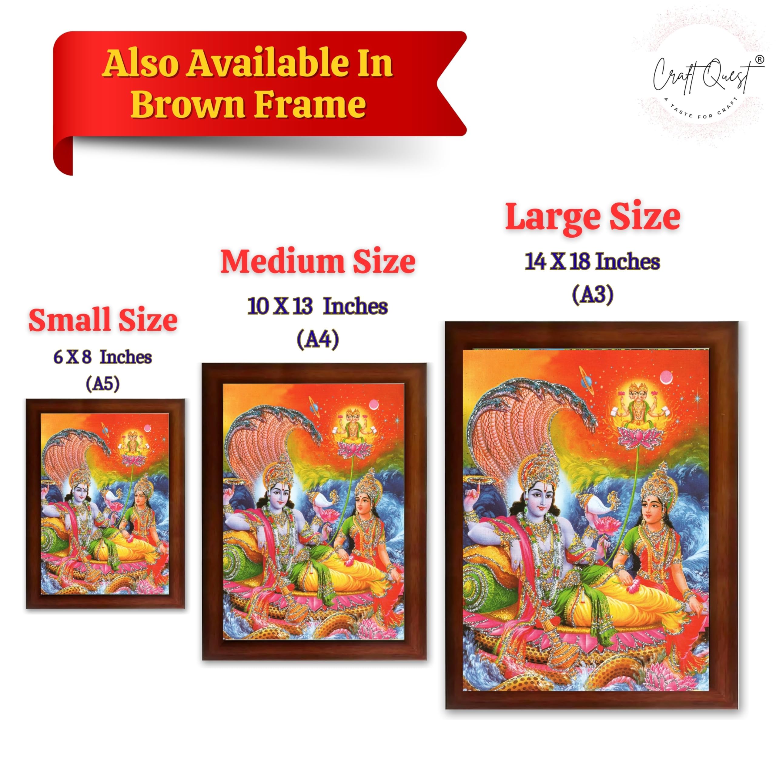 CRAFT QUEST Lord Vishnu Dev Lakshmi Devi Laxmi Narayan Ji Wall Painting Framed Home Décor