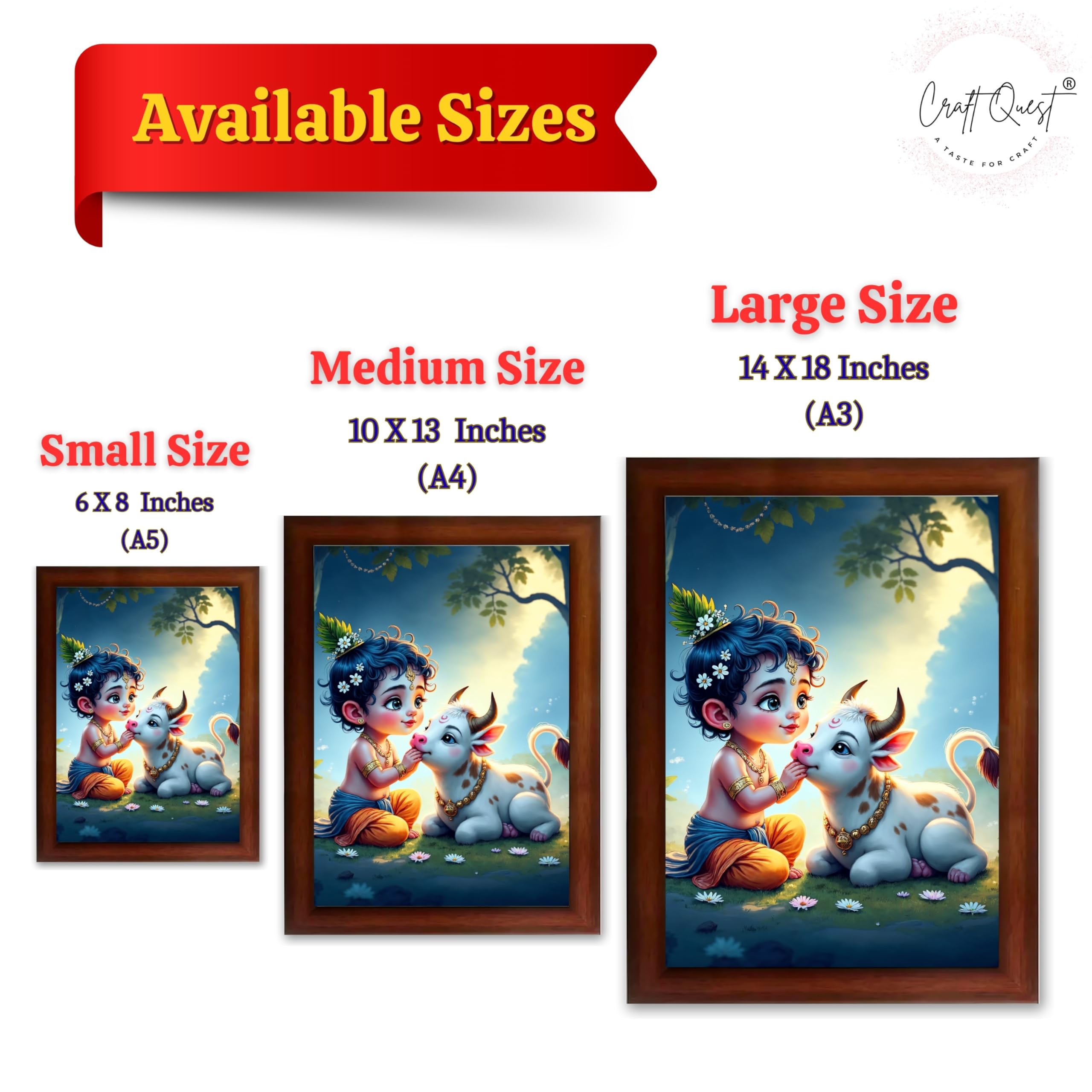 CRAFT QUEST Bal Gopal Makhan Chor Wall Photo Frame | Hindu God Kanha Devotional Home Decor | Gift Item