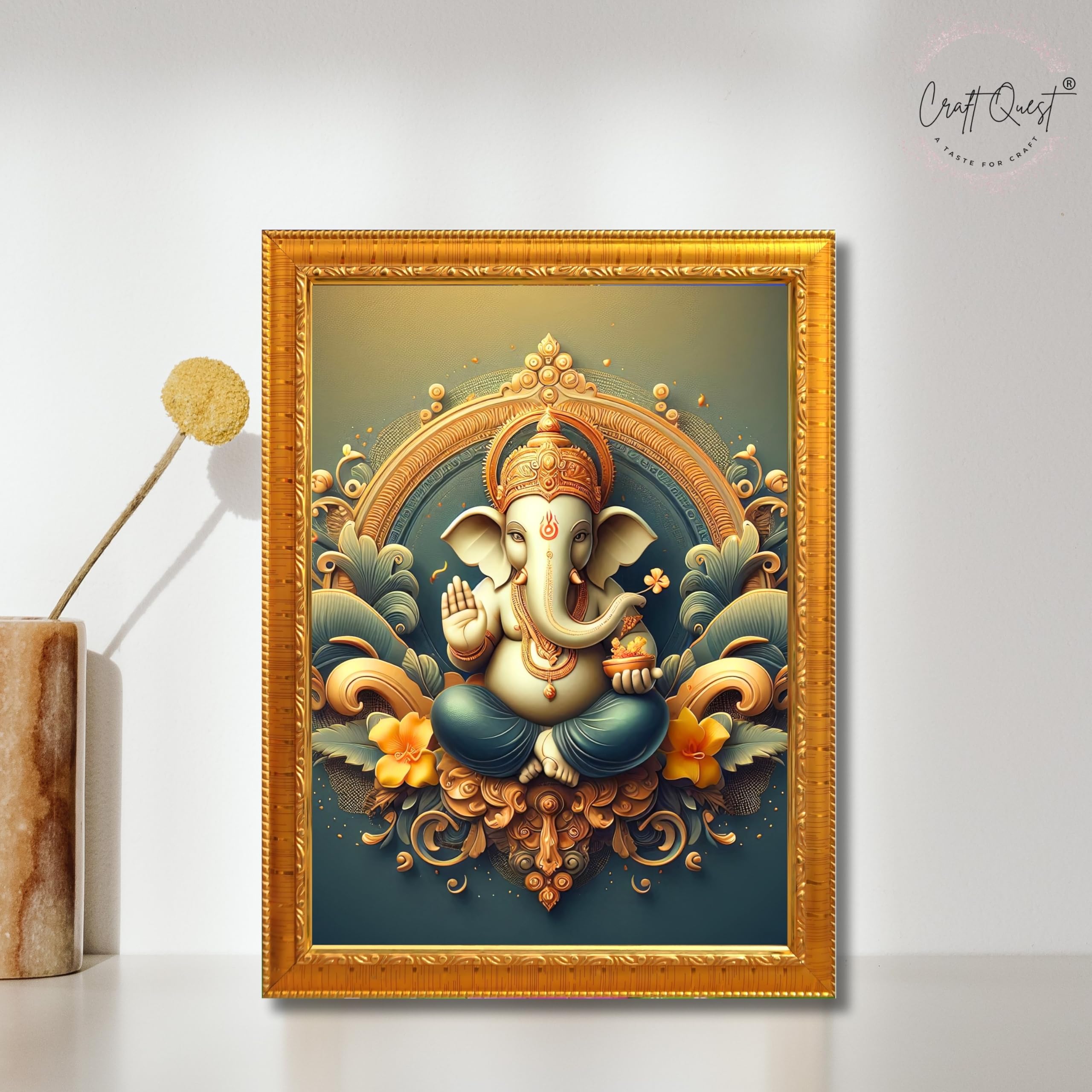CRAFT QUEST Lord Ganpati Ganesh ji God Frame for Pooja Room & Wall Decor GA-254