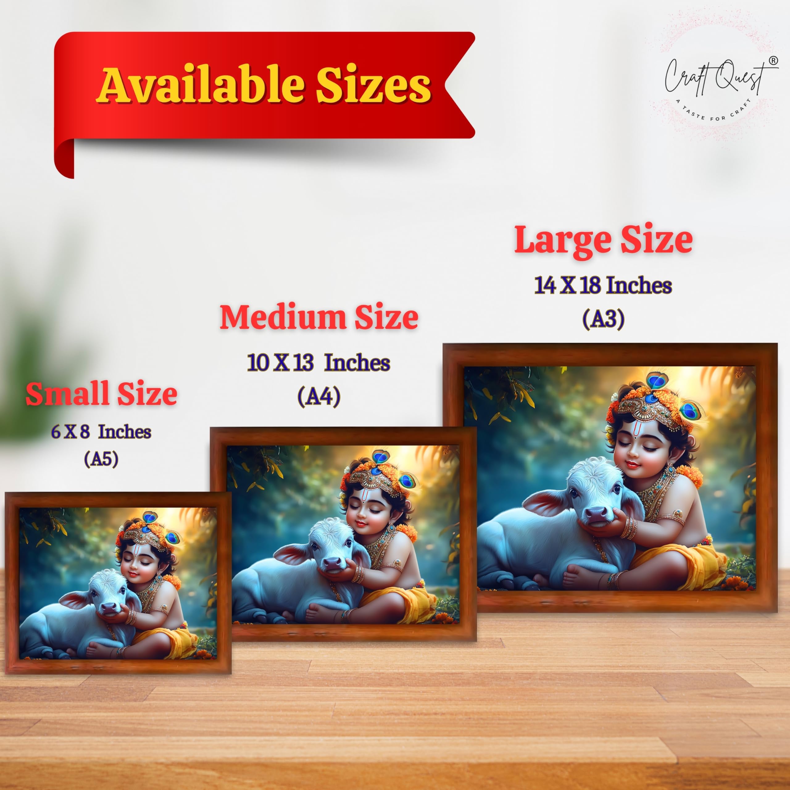 CRAFT QUEST Little Krishna Bal Gopal Wall Photo Frame | Hindu God Kanha Devotional Home Decor | Gift Item