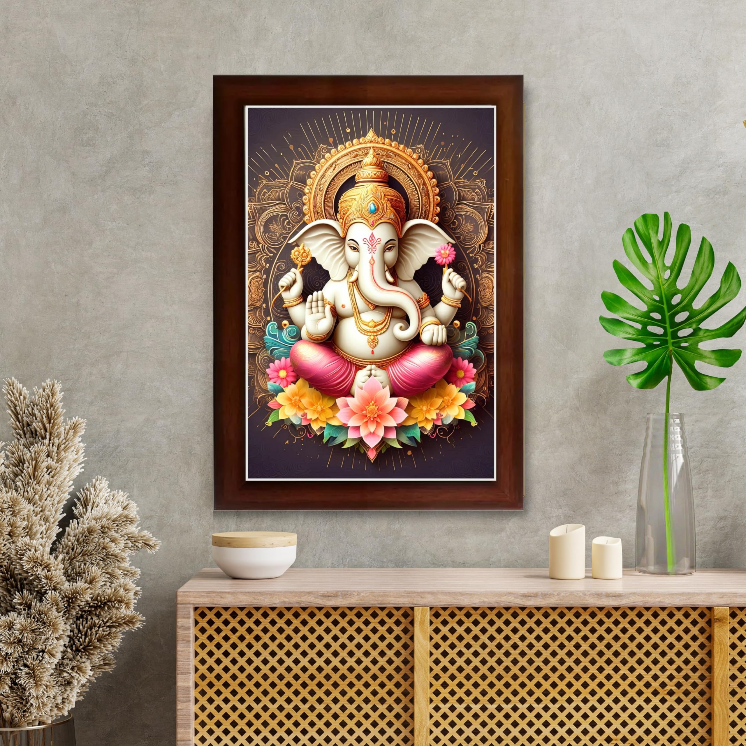 CRAFT QUEST Lord Ganpati Ganesh ji God Frame for Pooja Room Home & Wall Decor GA-255