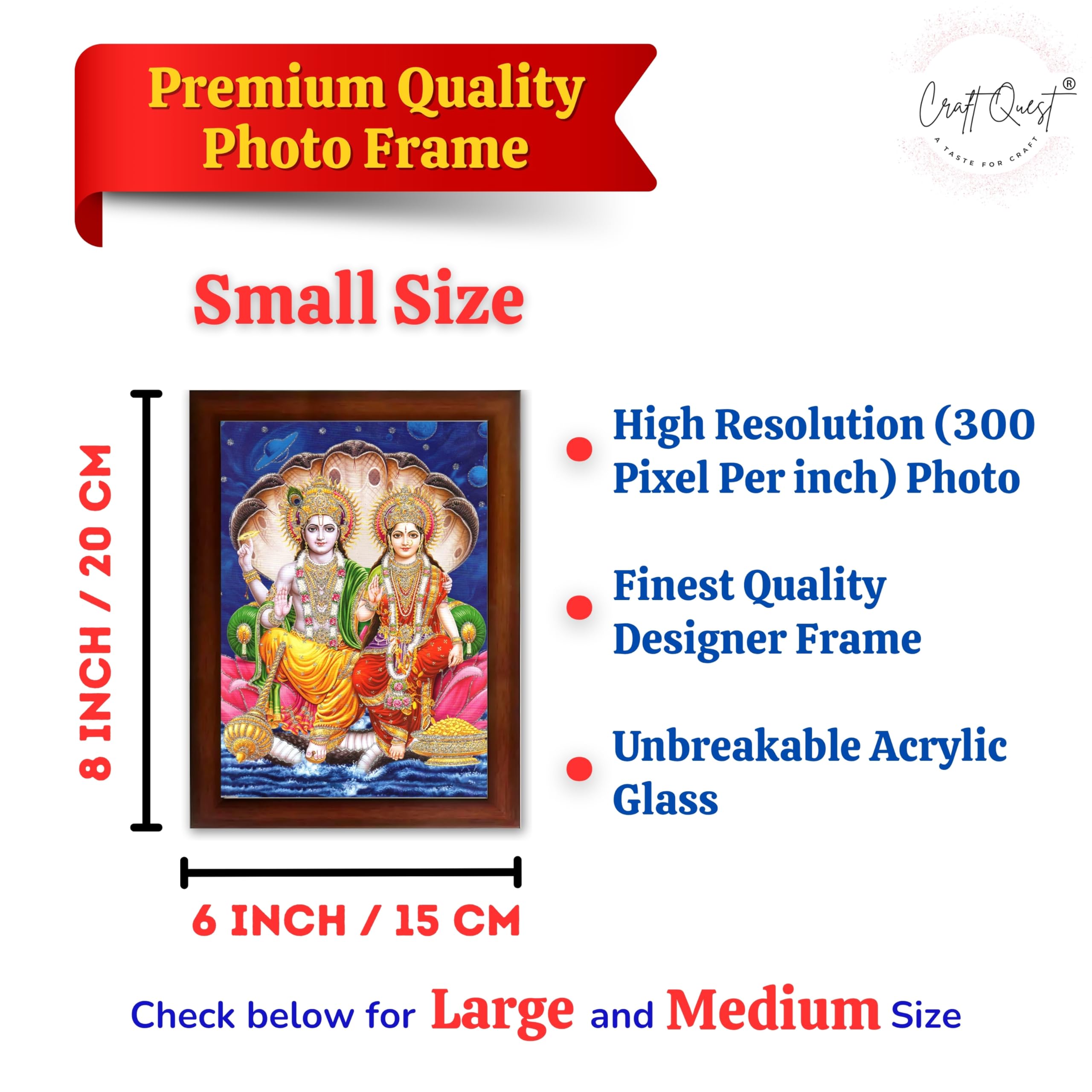 CRAFT QUEST Lord Vishnu and Goddess Lakshmi Giving Blessing on Shesh naag, Glitter Work Painting Synthetic Wood Frame