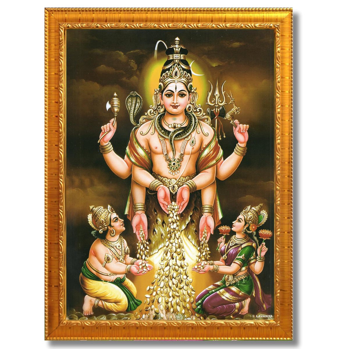 CRAFT QUEST Swarnakarshana Bhairava Swamy With Lakshmi Devi and Kuber Bhagwan Wall Photo Frame | South God Picture Frame for Home, Office, Temple & Gifting