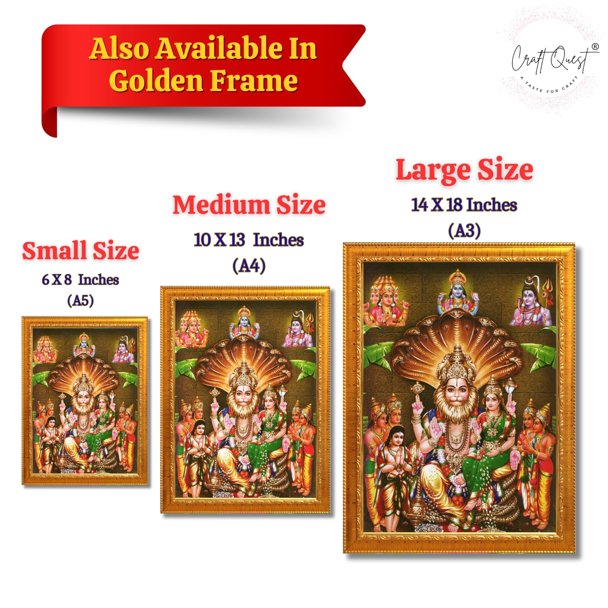 CRAFT QUEST Lakshmi Narasimha Swamy Lord Narsingh Bhagwan Photo Framed | Religious Photo Frame | Ideal for Home, Office, Temple & Puja Room, Wall Decor
