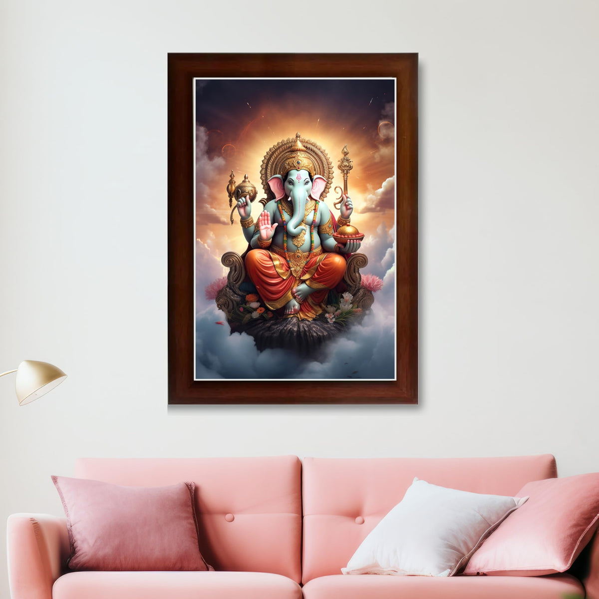 CRAFT QUEST God Ganesha Ganpati ji Photo Frame Wall Decor Mandir Pooja Poster Religious Painting Divine Hindu Temple Decoration Spiritual Blessings Home Office Gift
