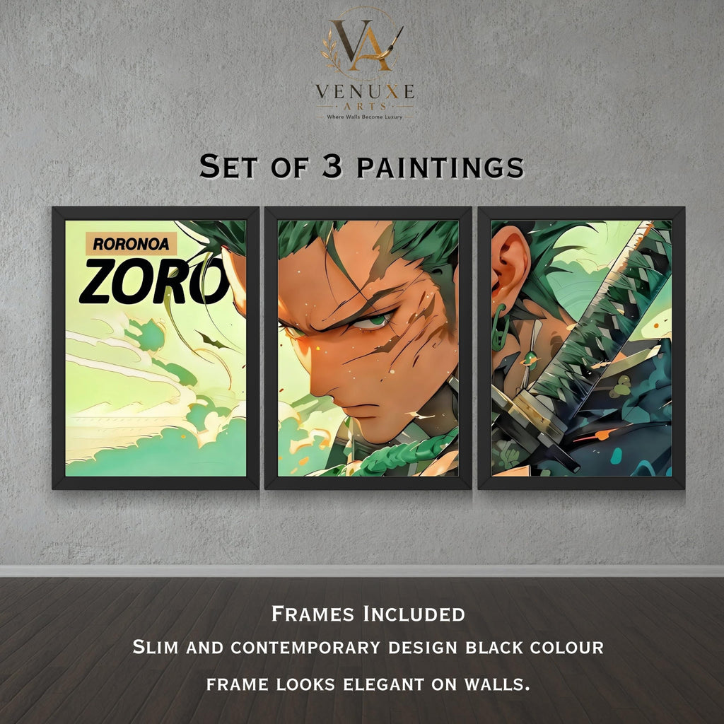 VENUXE ARTS Set Of 3 Anime Characters Wall Framed |Anime Characters Framed Poster for Living Room Bedroom Gaming Room Studio Wall Decor