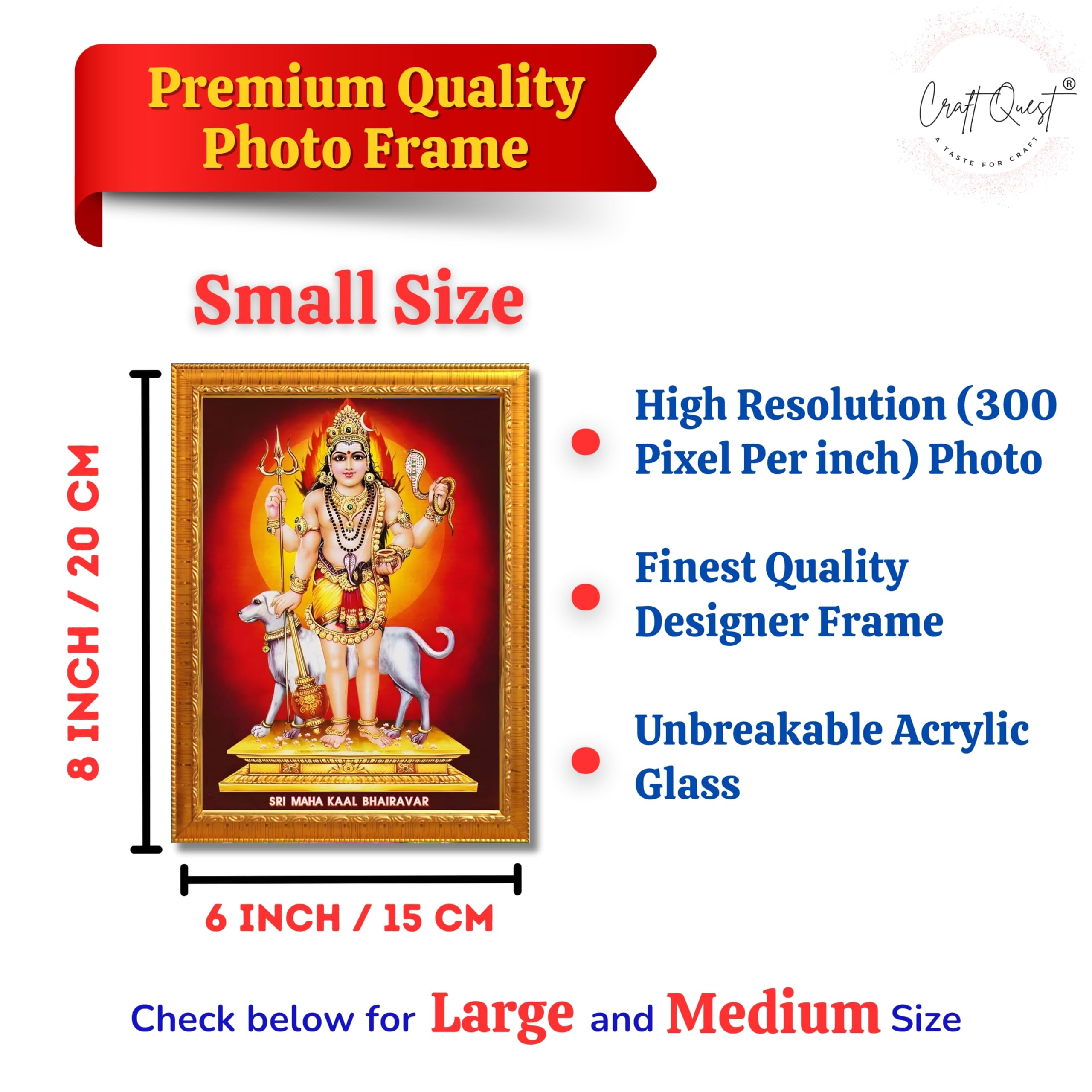 CRAFT QUEST Bhairava Kaal Bhairav Baba Bairava Photo Frame | Hindu God Spiritual Framed | Ideal for Home, Office, Temple & Puja Room, Wall Decor