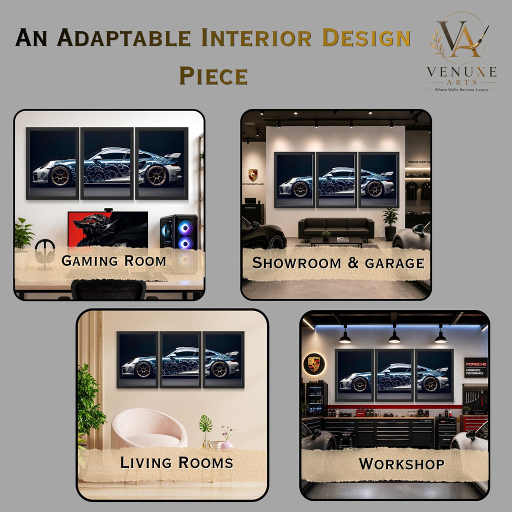 VENUXE ARTS Set Of 3 Big Sports Cars Framed Posters Gift Items for Boys Room Wall Decoration Bedroom Living Room Office Studio Décor | Car Poster Frame for Wall Décor
