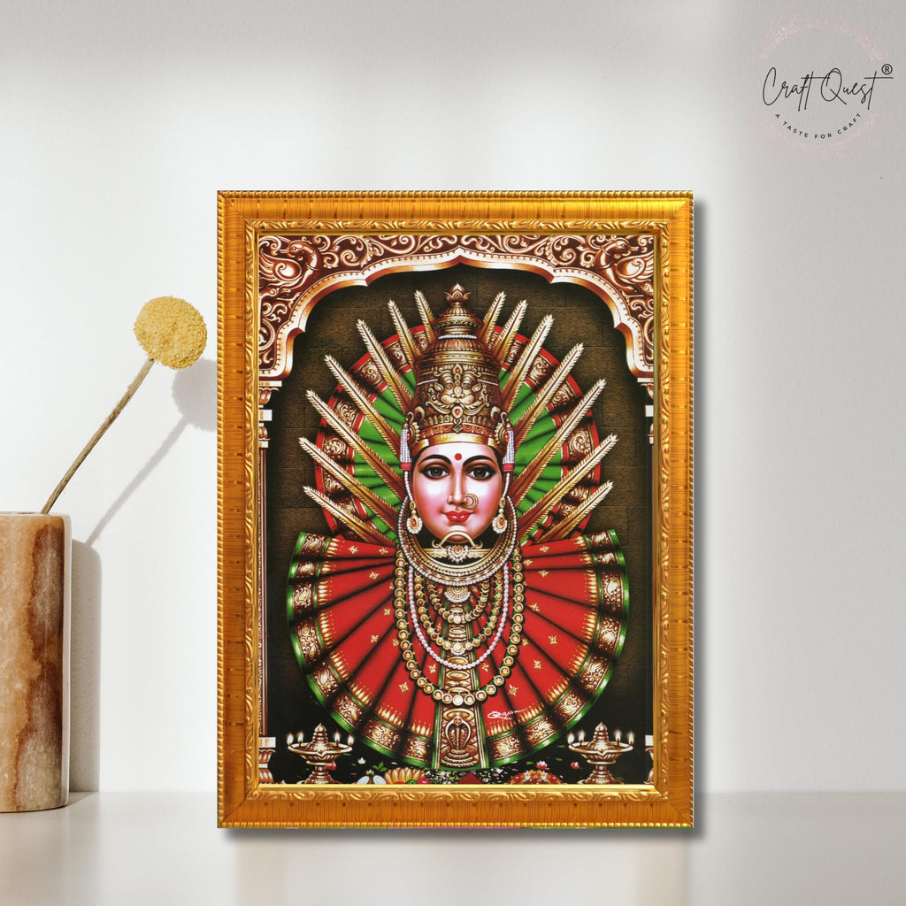 CRAFT QUEST Renuka Devi Yellamma Mata Ellamma Thalli Wall Painting Framed | South God Picture Frame for Home, Office, Temple & Gifting, Decor