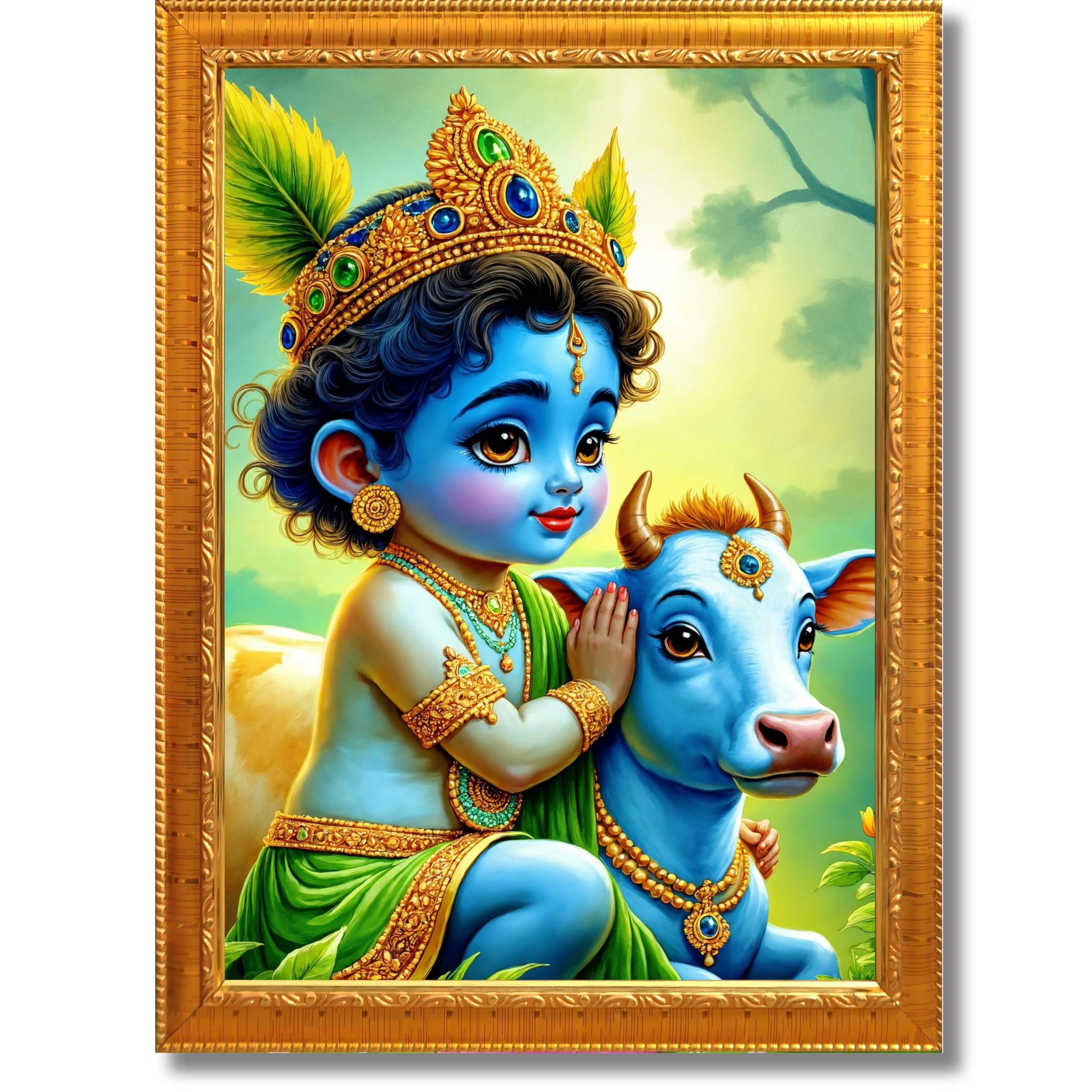 CRAFT QUEST Baby Krishna Photo Frame | Shri Bal Gopal Painting for Pregnant Women | Kanha Ji Poster | Laddu Lord Makhan Chor | Walls Home Bedroom Living Room Decoration Gift.