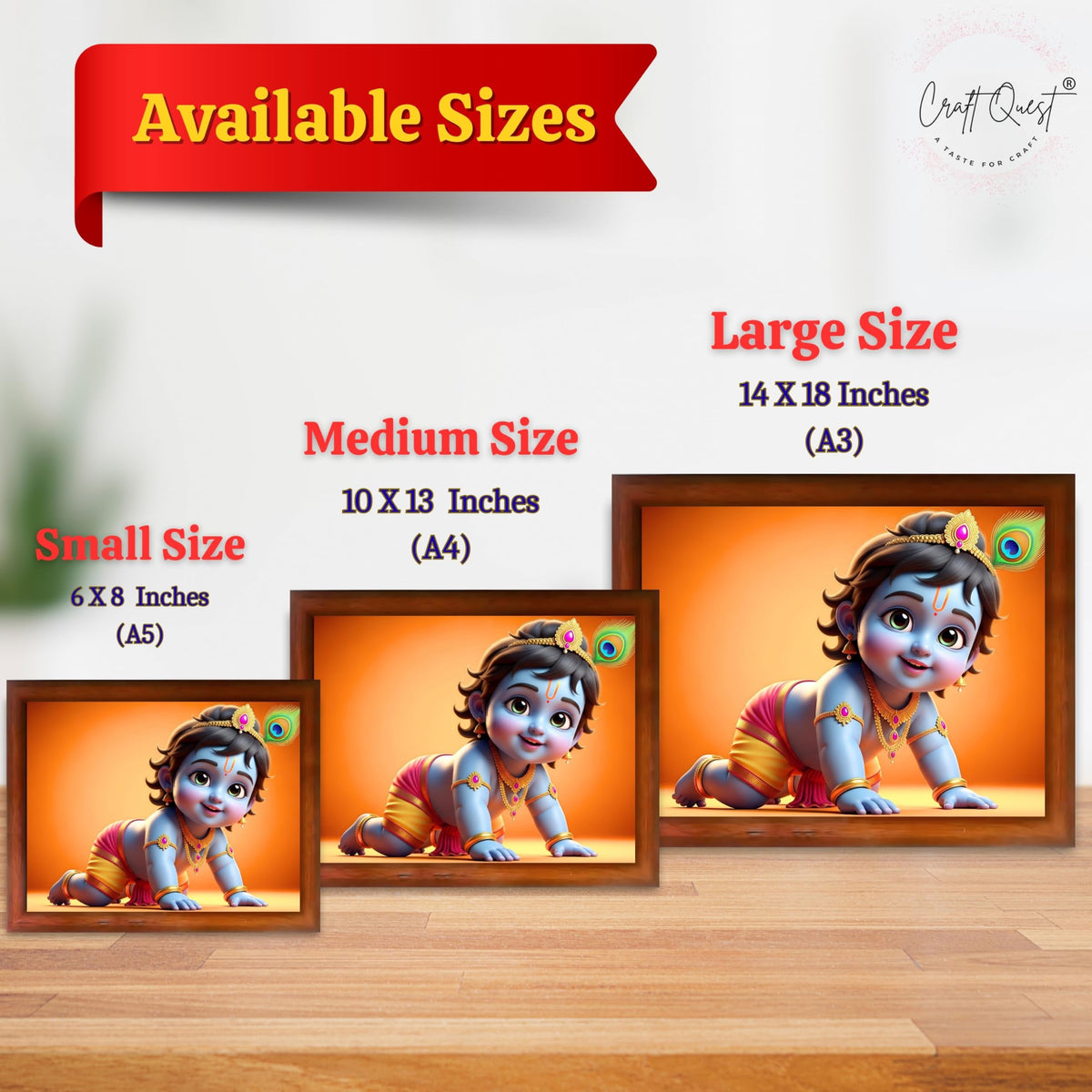 CRAFT QUEST Shri Bal Gopal Painting | Krishna Photo Frames for Walls, Home, Living Room and Home Décor
