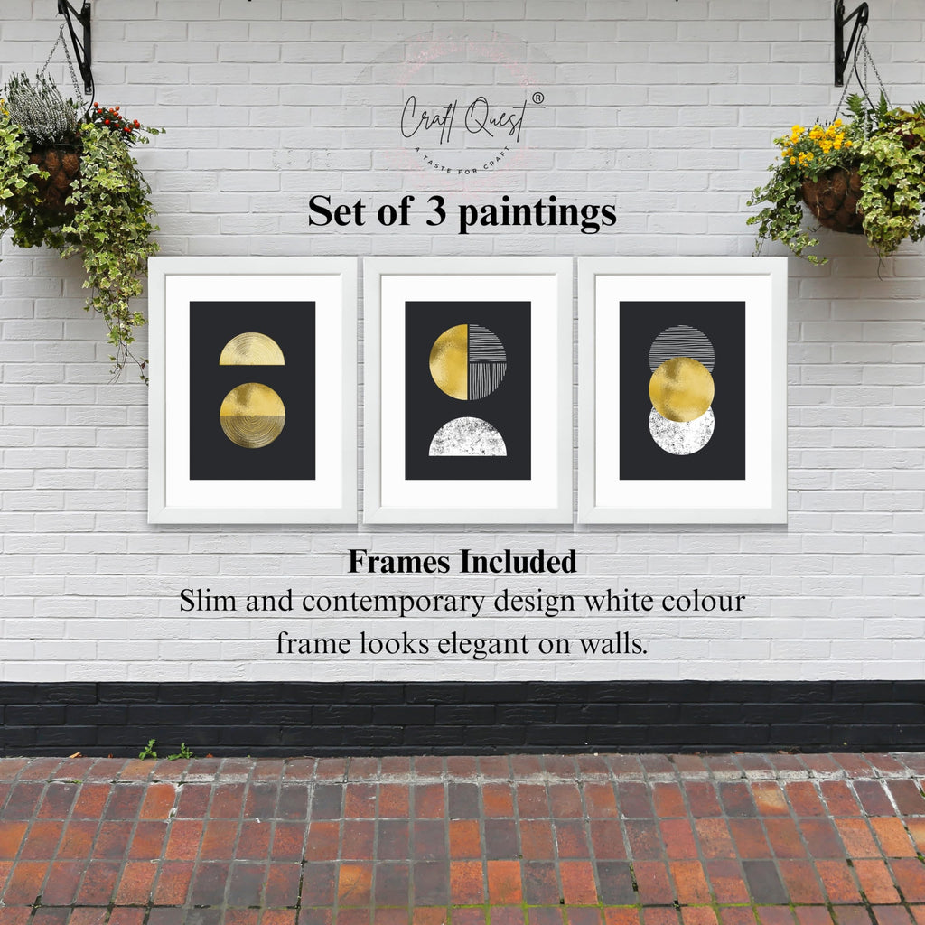 CRAFT QUEST Modern Minimalist Mid Century Abstract Wall Art | Set of 3 Frames for Home Decoration | Ideal for Living Room, Bedroom & Offices
