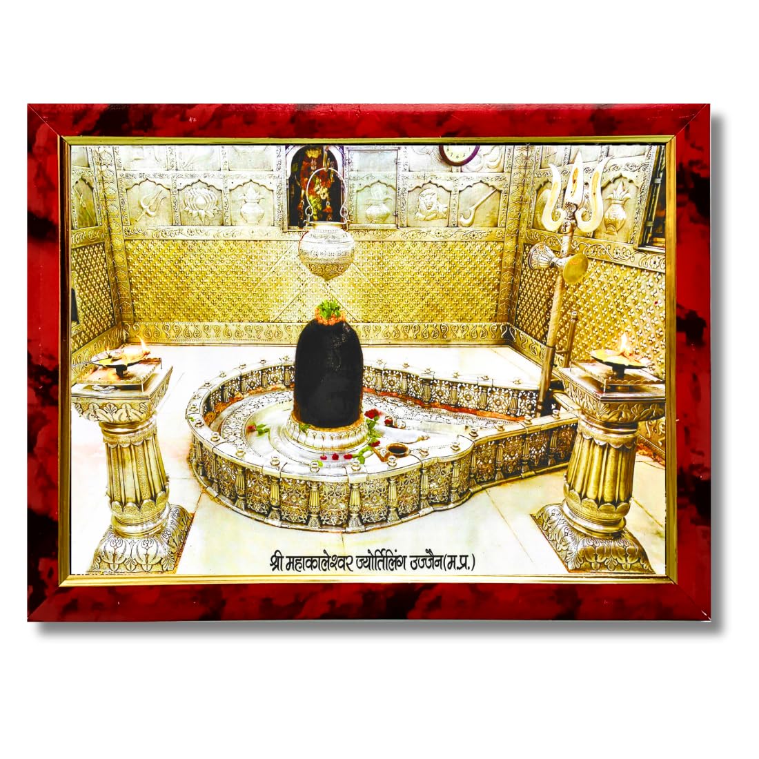 Craft Quest Abstract shankar shivling Ujjain's Shri Mahakaleshwar Temple shankar with Wooden Synthetic Frame Painting (10 X 13 Inch, Multi Color, Synthetic)