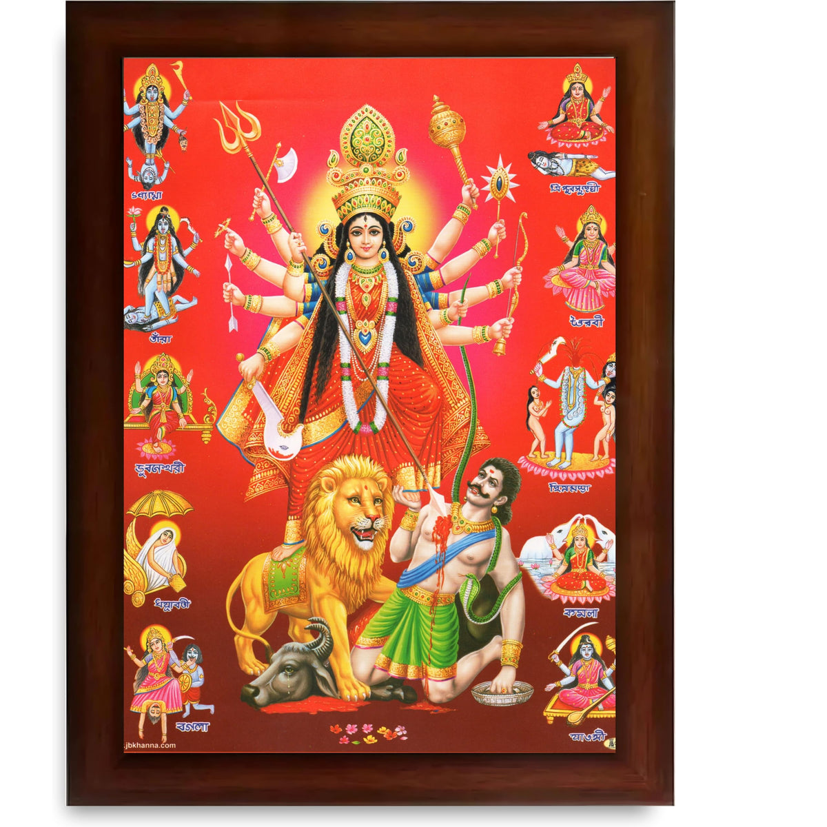 CRAFT QUEST Durga mata Mahishasura Mardini | Mahisasur Mardhini Durga Framed, Religious Photo Frame With Acrylic Glass