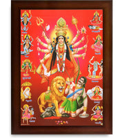 CRAFT QUEST Durga mata Mahishasura Mardini | Mahisasur Mardhini Durga Framed, Religious Photo Frame With Acrylic Glass