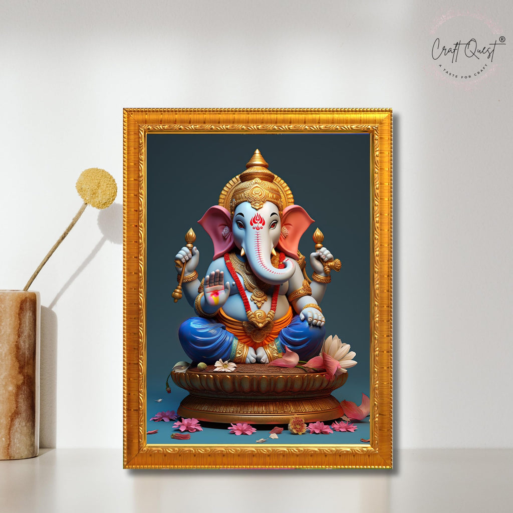 CRAFT QUEST Lord Ganesha Abstract Modern Wall Painting With Frame For Home and Office Décor