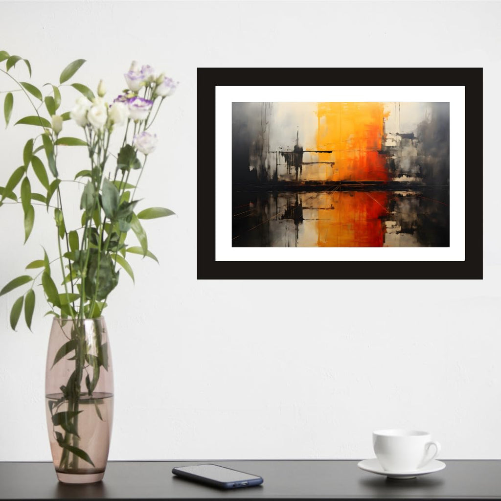 CRAFT QUEST Abstract Modern Art Painting Poster Frame for Home & Office Wall Decoration - Portrait, Wall Display (Black, 14x10 Inch Frame with Art Print) (Tropical Reverie)