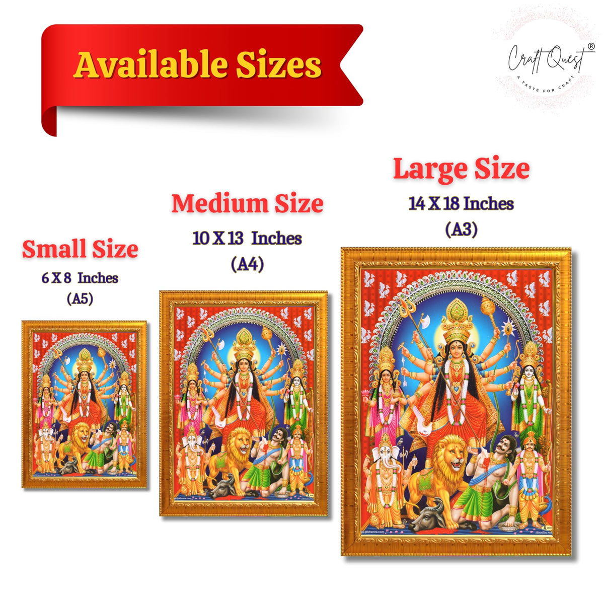 CRAFT QUEST Durga mata Mahishasura Mardini | Mahisasur Mardhini Durga Wall Painting Framed, Goddess Religious Photo Frame With Acrylic Glass