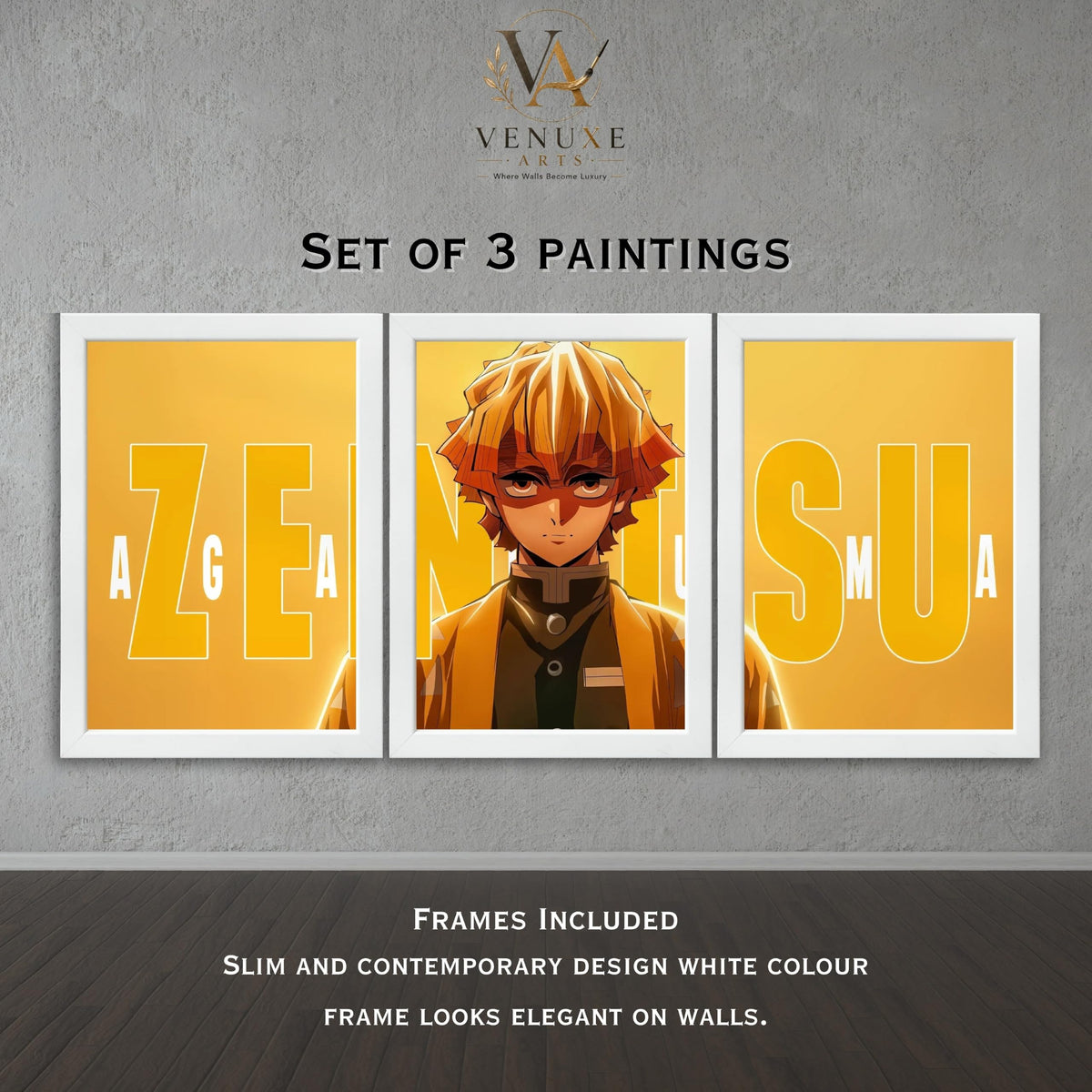 VENUXE ARTS Set Of 3 Anime Characters Wall Framed |Anime Characters Framed Poster for Living Room Bedroom Gaming Room Studio Wall Decor