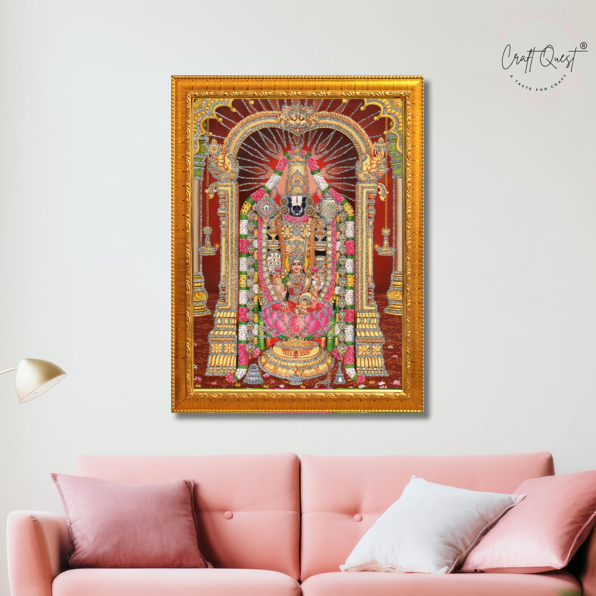 CRAFT QUEST Tirupati Balaji Lord Venkateshwara Swamy Wall Painting Framed Home and Pooja Décor