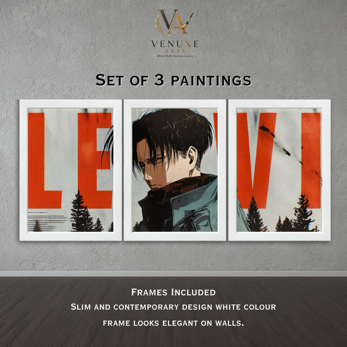 VENUXE ARTS Set Of 3 Anime Characters Wall Framed |Anime Characters Framed Poster for Living Room Bedroom Gaming Room Studio Wall Decor