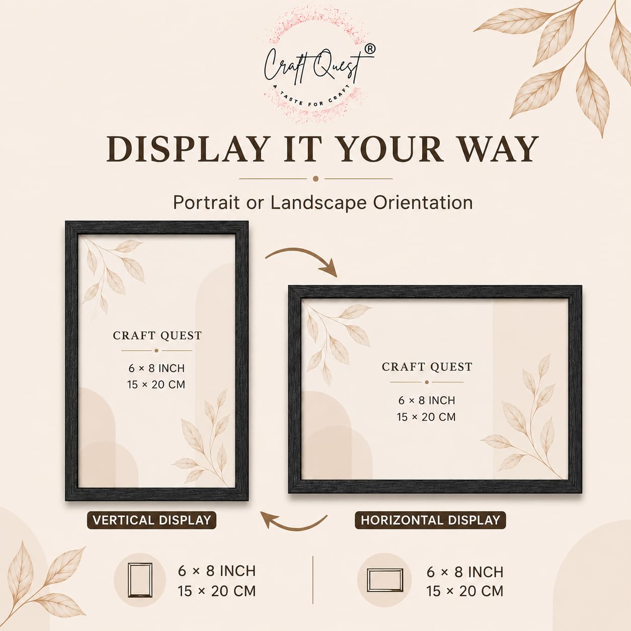 CRAFT QUEST 4X6 Inch Size synthetic Wall Mount Photo frames Single For Home Decoration, Living Room, Office Decoration (Natural, Set of 1)