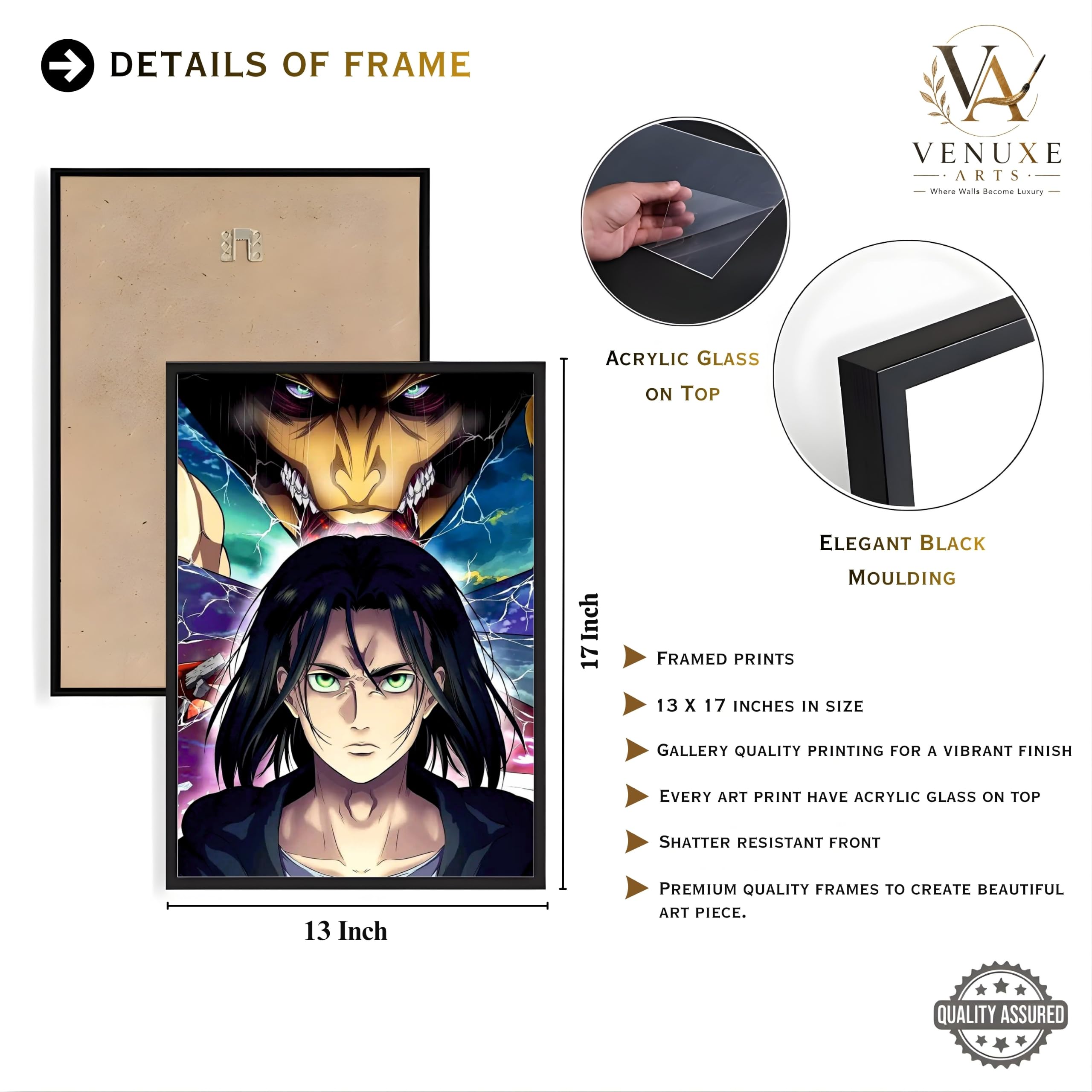 VENUXE ARTS Set Of 3 Anime Characters Wall Framed |Anime Characters Framed Poster for Living Room Bedroom Gaming Room Studio Wall Decor
