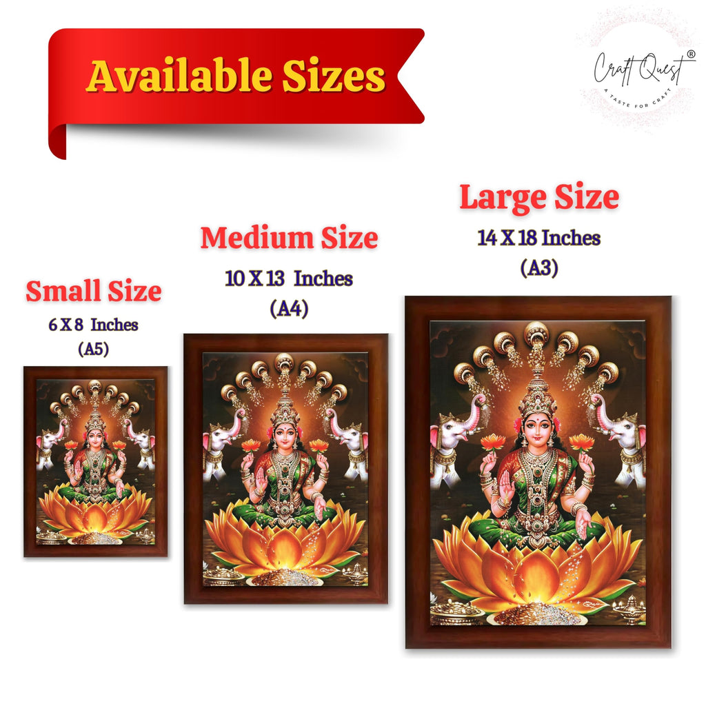 CRAFT QUEST Goddess Lakshmi Mata Wall Painting Photo Framed | Acrylic Glass, Lightweight & Waterproof | Ideal for Home, Office, Temple & Puja Room, Wall Decor