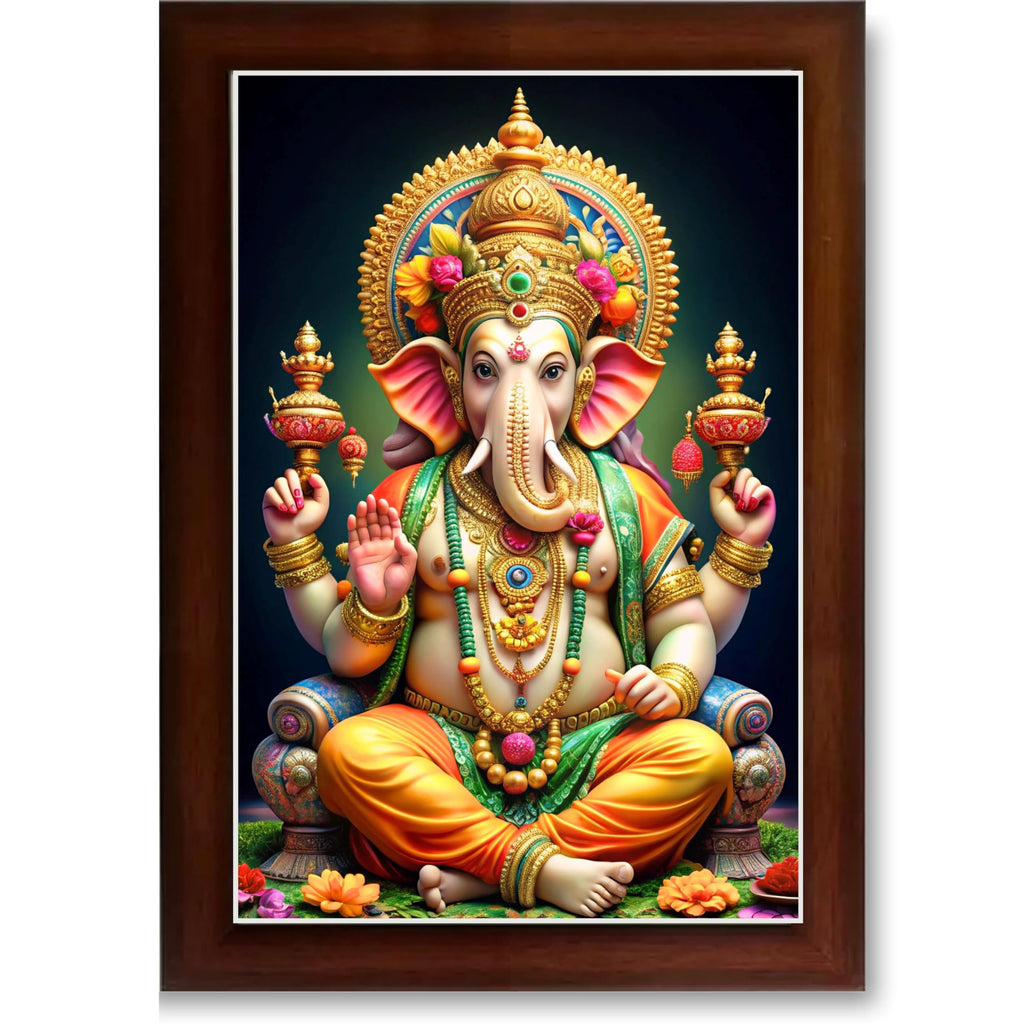 CRAFT QUEST God Ganesh Ganpati ji Ganesha Art Framed Painting Ready to Hang and Wall Decor