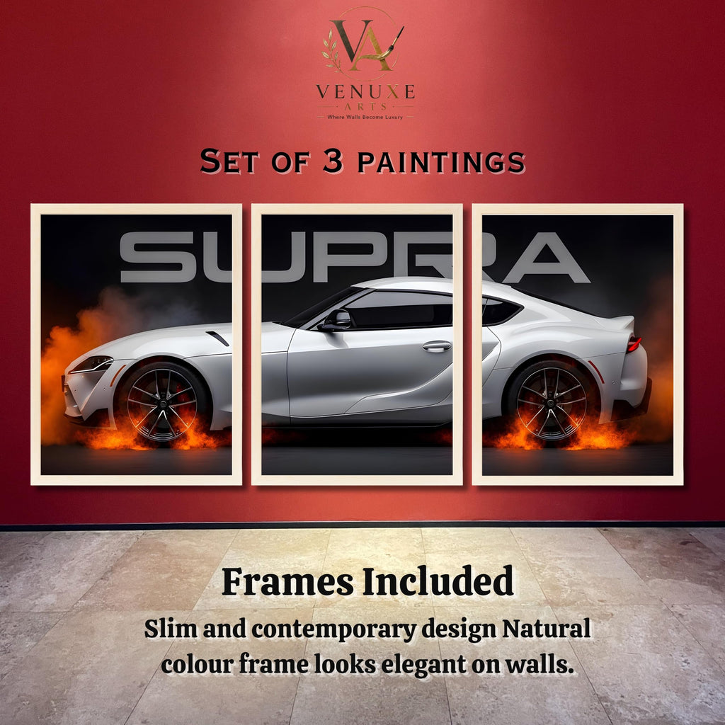VENUXE ARTS Set Of 3 Big Sports Cars Framed Posters Gift Items for Boys Room Wall Decoration Bedroom Living Room Office Studio Décor | Car Poster Frame for Wall Décor