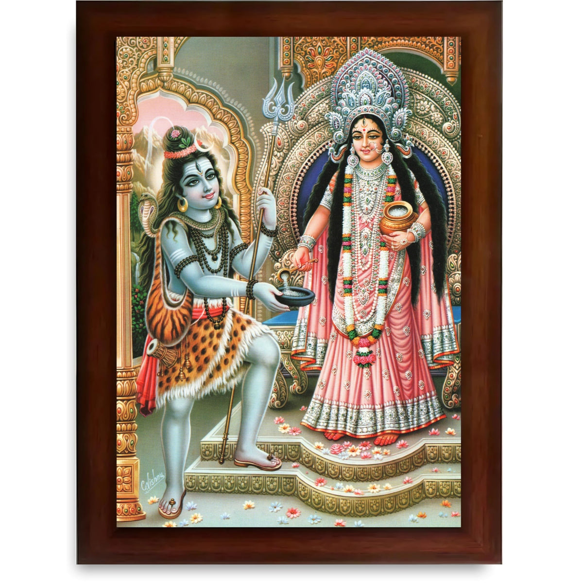 CRAFT QUEST Shiva & Maa Annapurna devi sitting on throne photo frame with Laminated Poster for Kitchen Worship