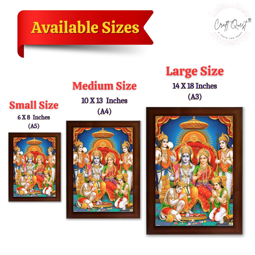 CRAFT QUEST Lord Shri Ram Darbar Sita Mata Parivar Family Wall Painting Framed Home and Pooja Decor