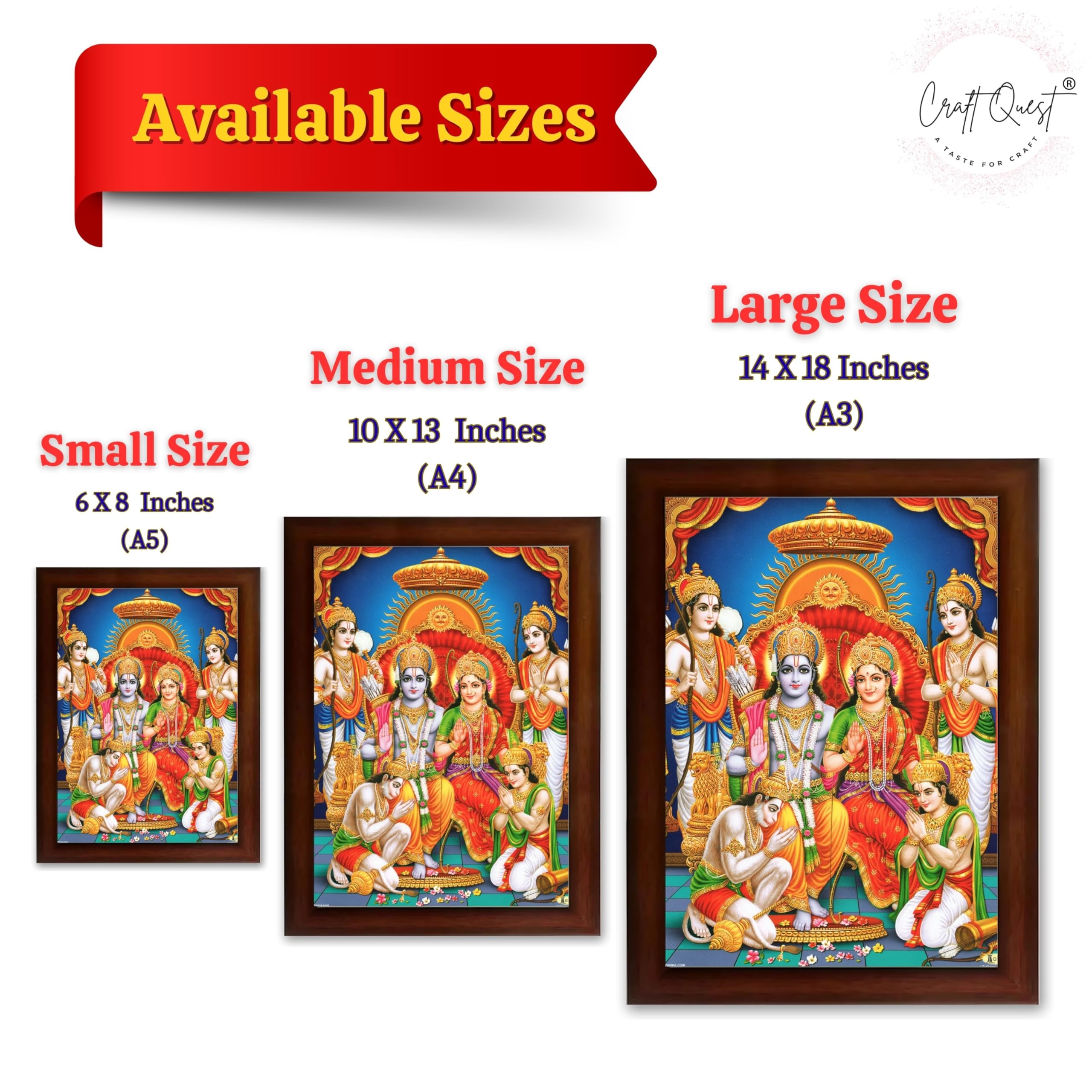 CRAFT QUEST Lord Shri Ram Darbar Sita Mata Parivar Family Wall Painting Framed Home and Pooja Decor