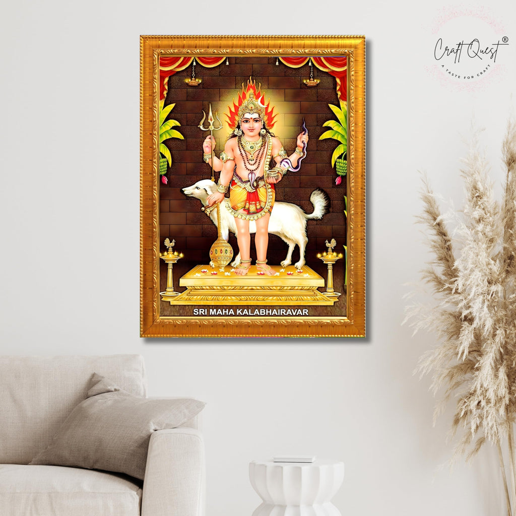 CRAFT QUEST Kala Bhairava Kaal Bhairav Baba Bairava Photo Frame | Hindu God Spiritual Framed | Ideal for Home, Office, Temple & Puja Room, Wall Decor