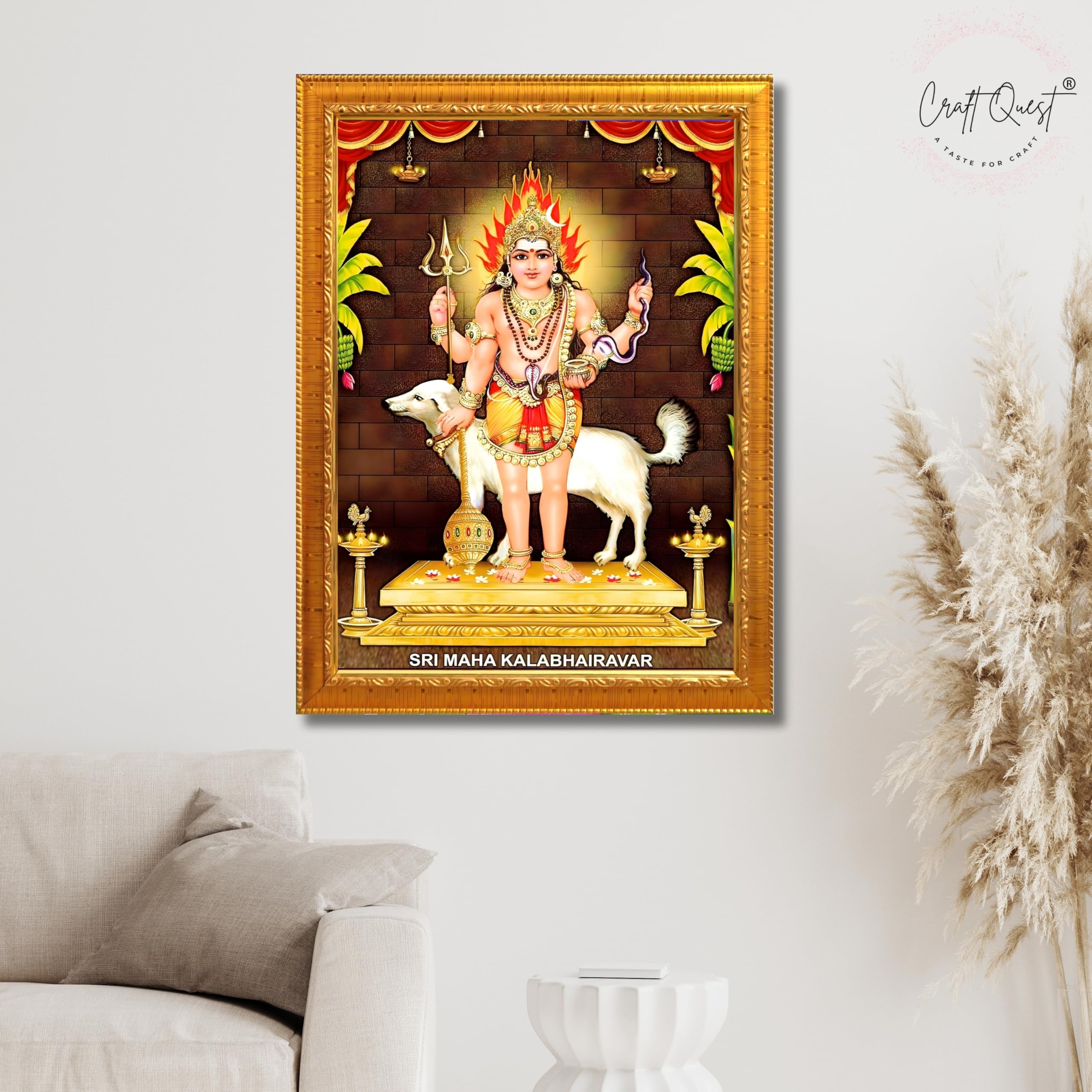 CRAFT QUEST Kala Bhairava Kaal Bhairav Baba Bairava Photo Frame | Hindu God Spiritual Framed | Ideal for Home, Office, Temple & Puja Room, Wall Decor