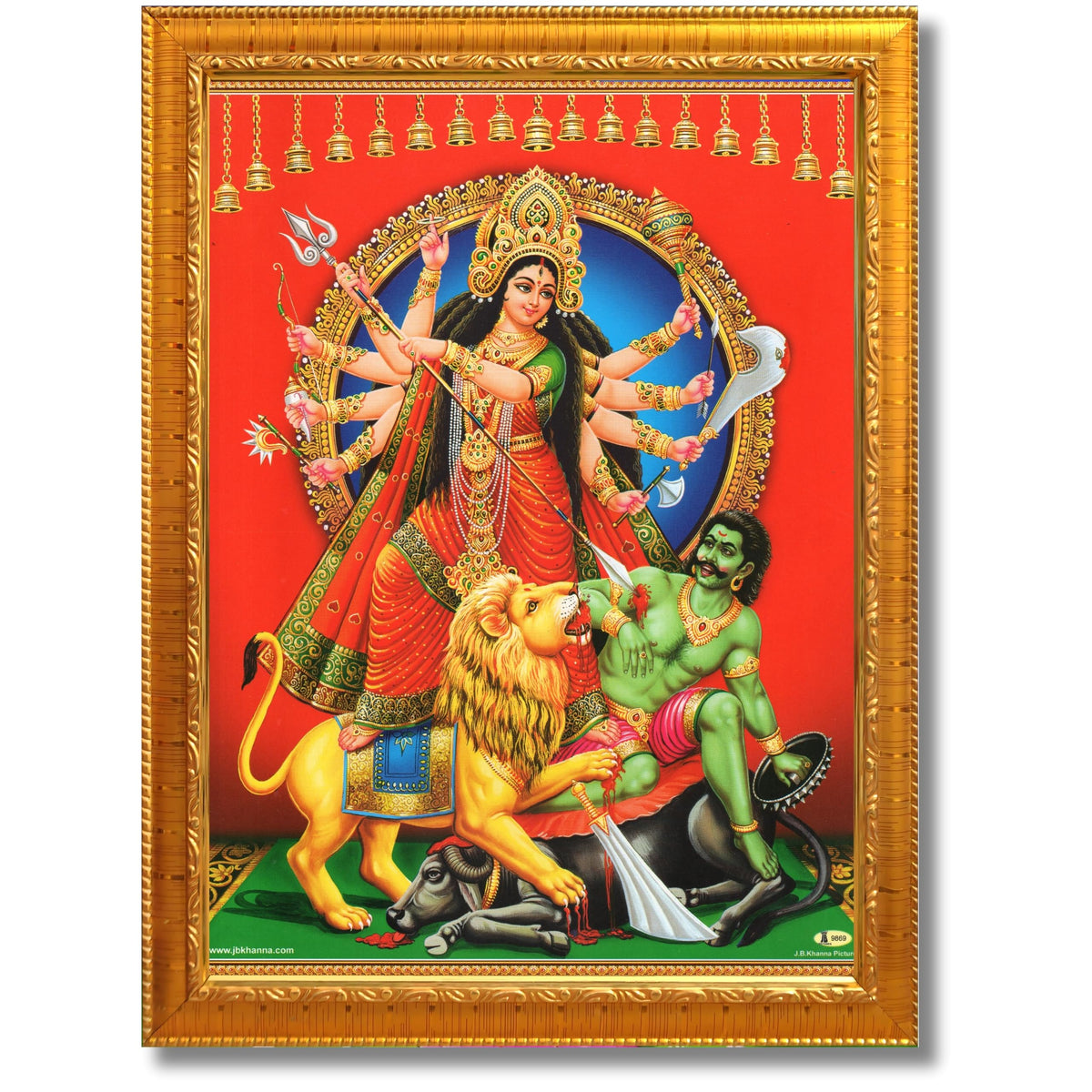 CRAFT QUEST Durga mata Mahishasura Mardini | Mahisasur Mardhini Durga Wall Painting Framed, Religious Photo Frame With Acrylic Glass