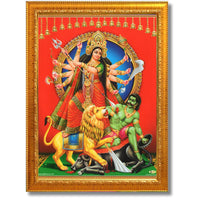 CRAFT QUEST Durga mata Mahishasura Mardini | Mahisasur Mardhini Durga Wall Painting Framed, Religious Photo Frame With Acrylic Glass