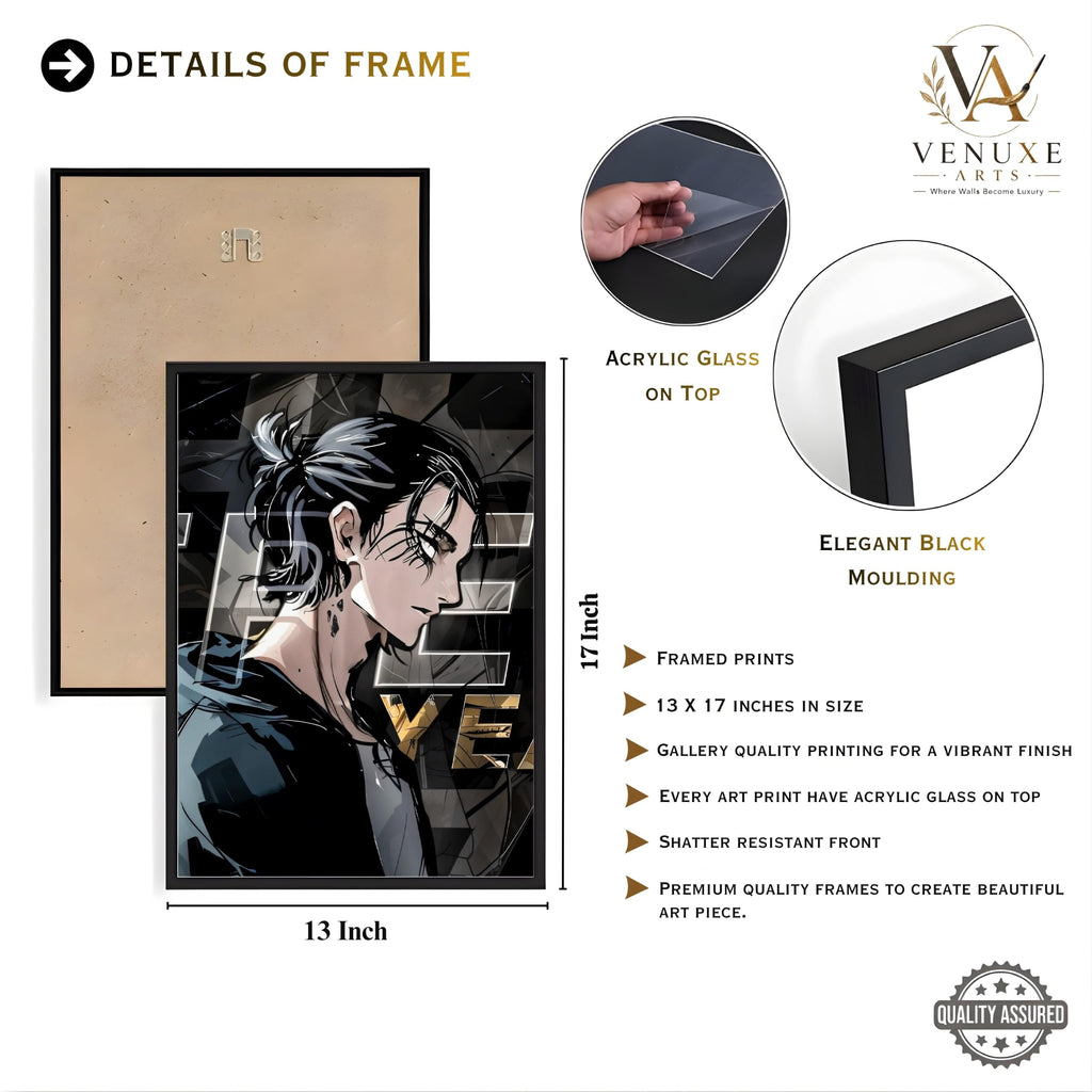 VENUXE ARTS Set Of 3 Anime Characters Wall Framed |Anime Characters Framed Poster for Living Room Bedroom Gaming Room Studio Wall Decor