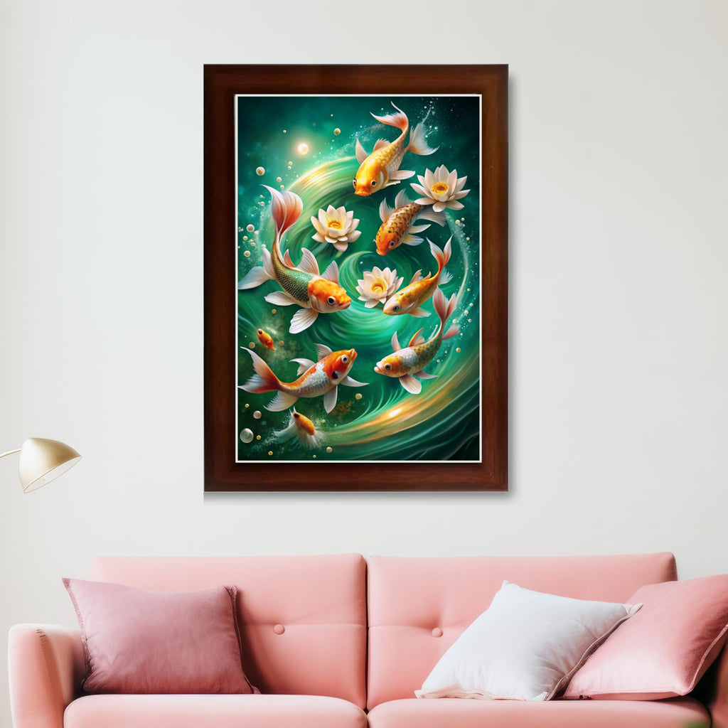 CRAFT QUEST Vastu Fishes Painting With Floating Photo Frame Home Office Wall Decor | Paintings for Home Decoration, Living room, Bedroom and Office Décor
