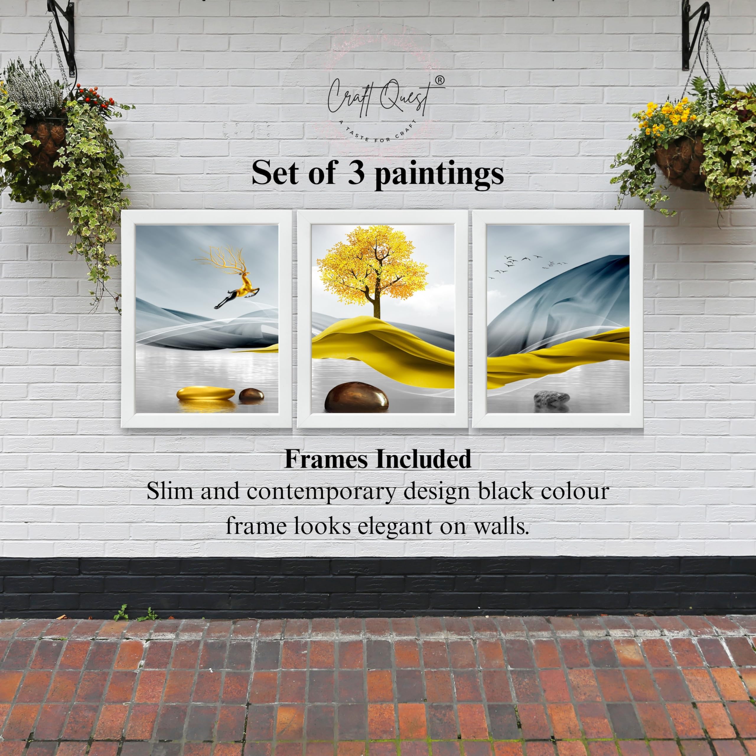 CRAFT QUEST Sanlian Adornment Abstract Modern Art | Set of 3 Frames for Home Decoration | Ideal for Living Room, Bedroom & Offices