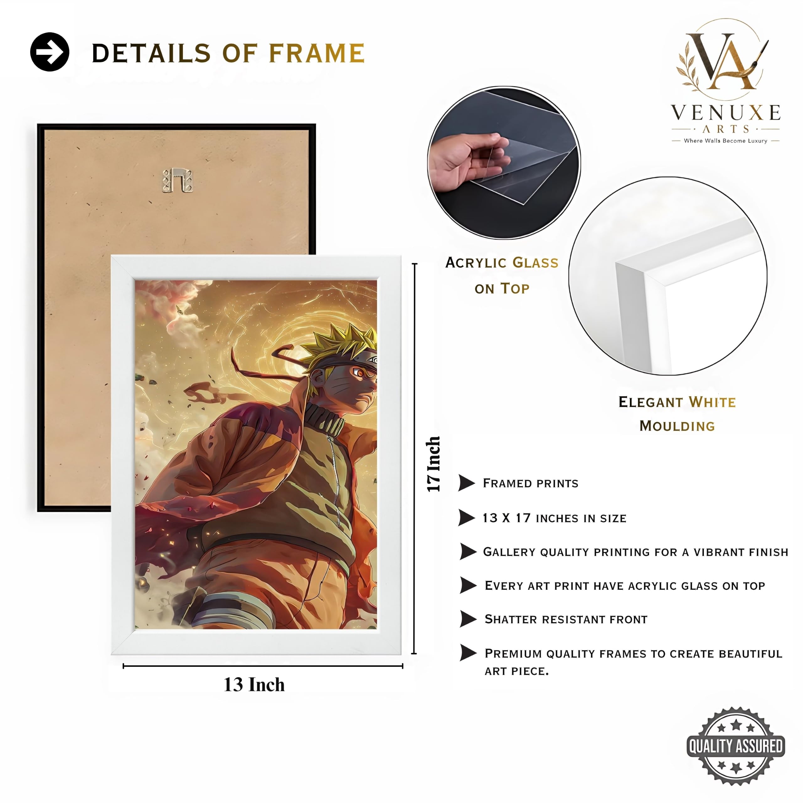 VENUXE ARTS Set Of 3 Anime Characters Wall Framed |Anime Characters Framed Poster for Living Room Bedroom Gaming Room Studio Wall Decor