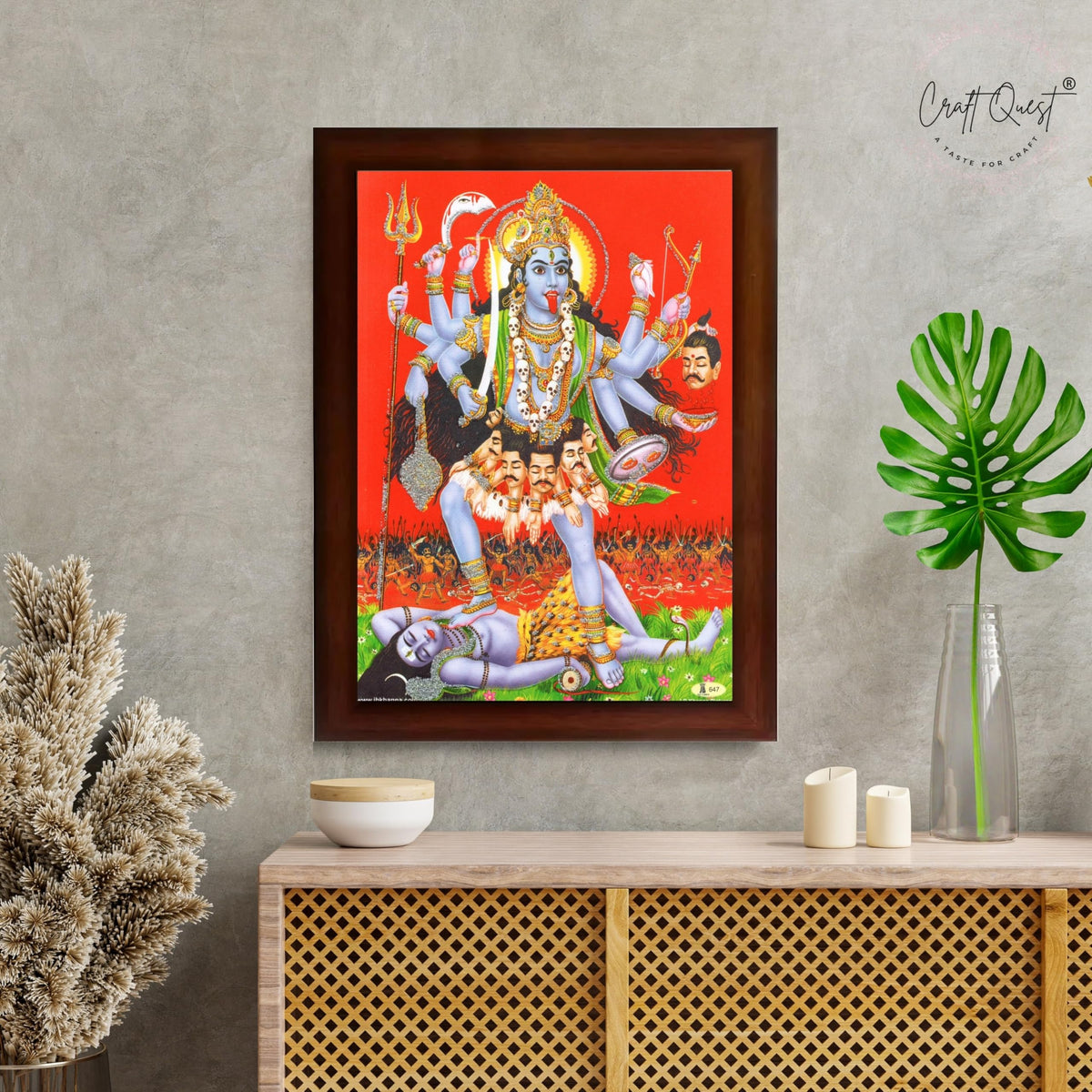 CRAFT QUEST Maha Kali Mata Ji Mahakali Shiv Shiva Wall Painting Framed Home Decor