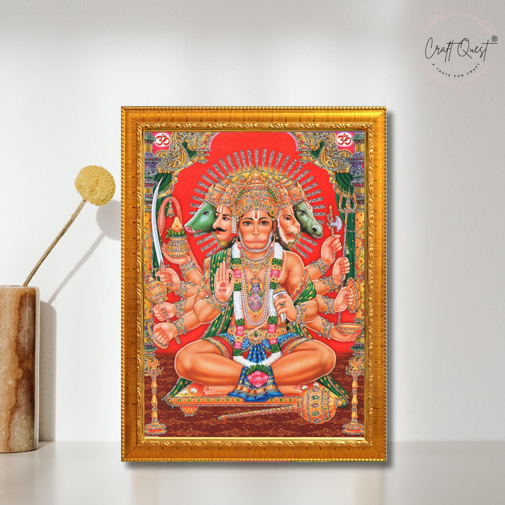 CRAFT QUEST Panchmukhi Hanuman JI | Bajrangbali Religious Photo frame Decorative Item Synthetic frame