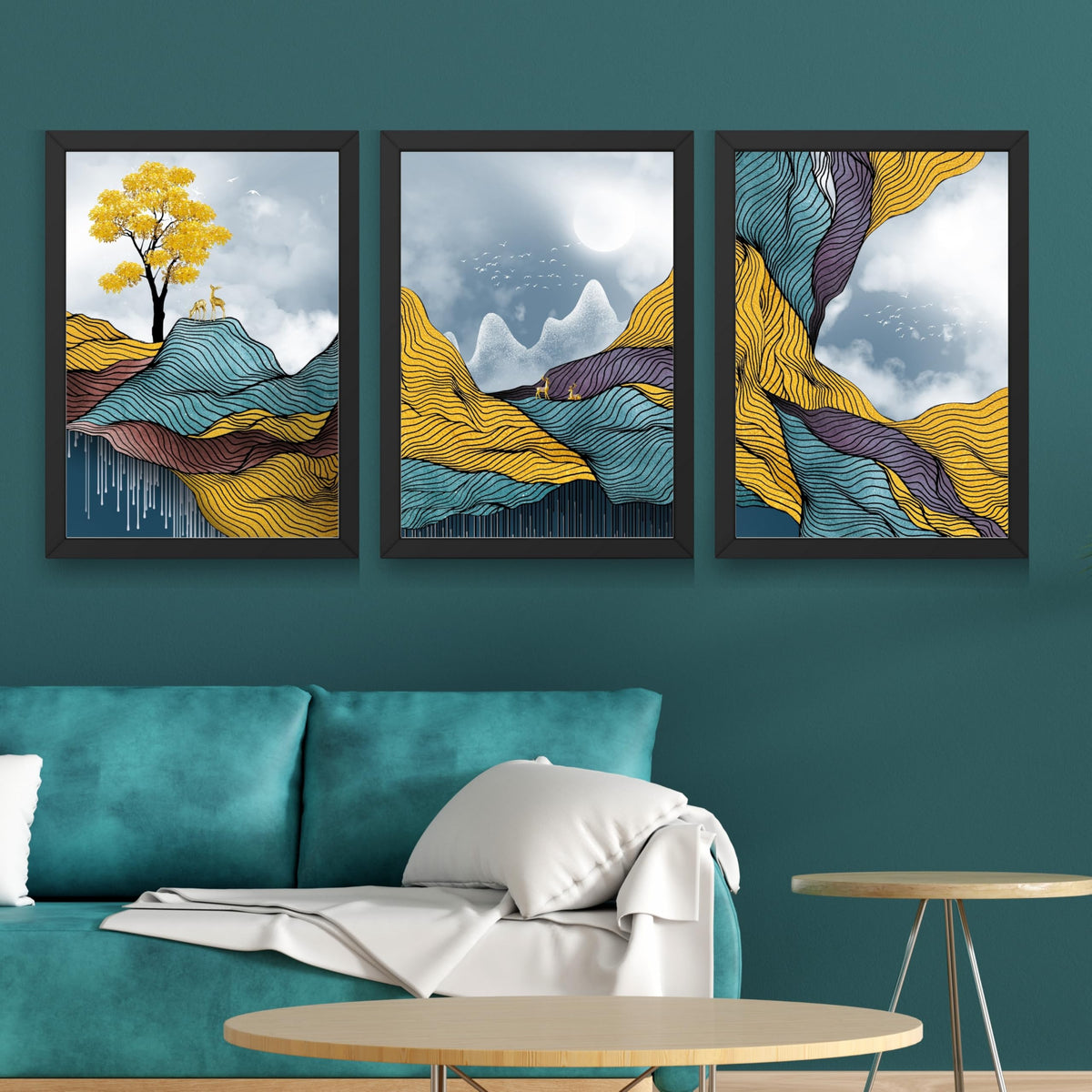 CRAFT QUEST Modern Abstract Landscape Art | Set of 3 Frames for Home Decoration | Ideal for Living Room, Bedroom & Offices