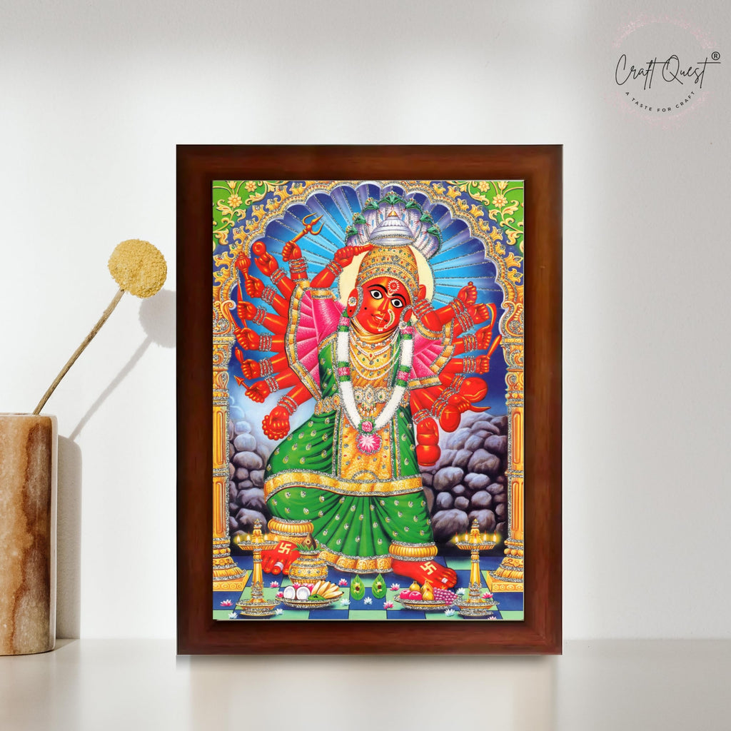 CRAFT QUEST Saptashrungi/Saptashringi Devi, God Religious Framed Painting